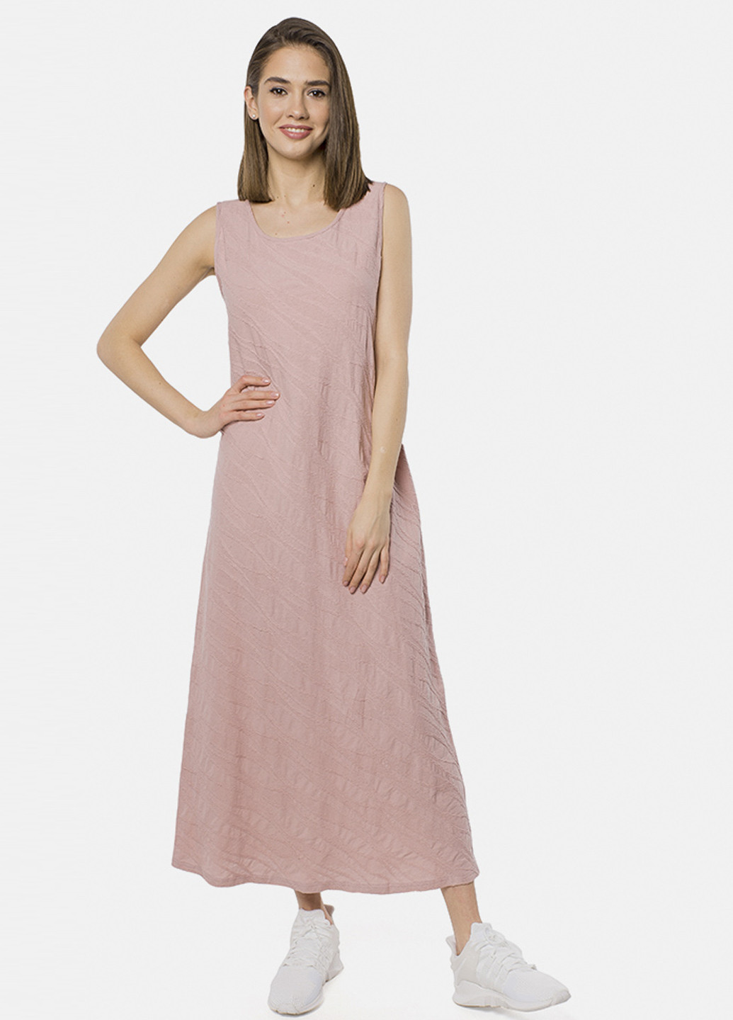 Розовое кэжуал платье MR 520 фактурное