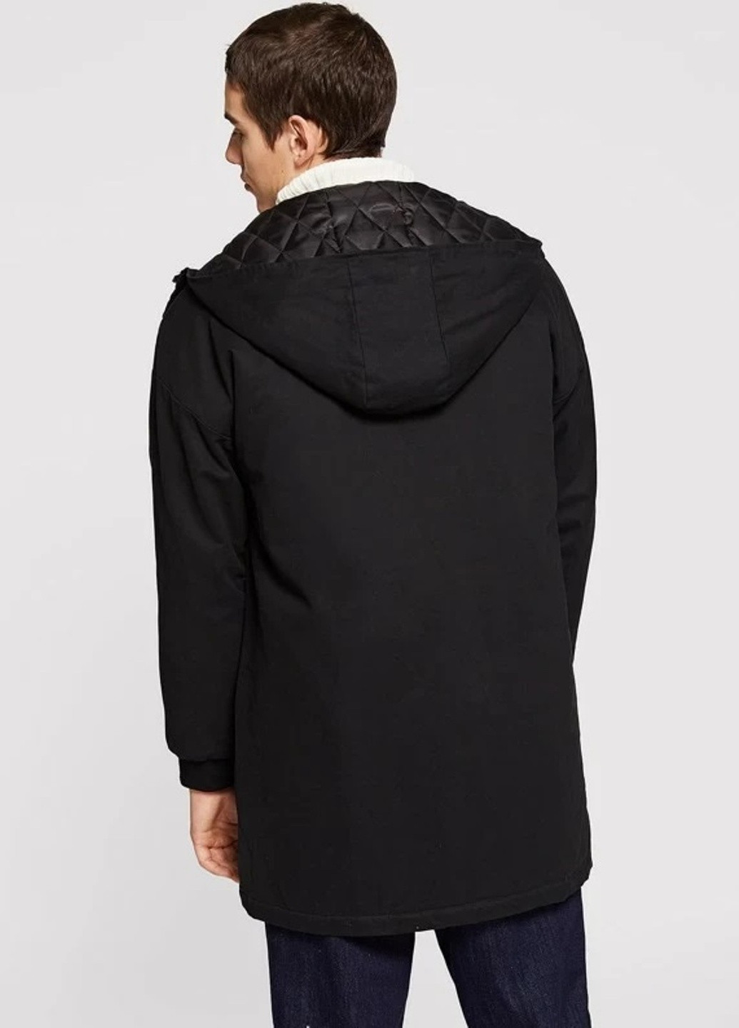 Черное Мужское пальто с капюшоном и заплатой SHEIN