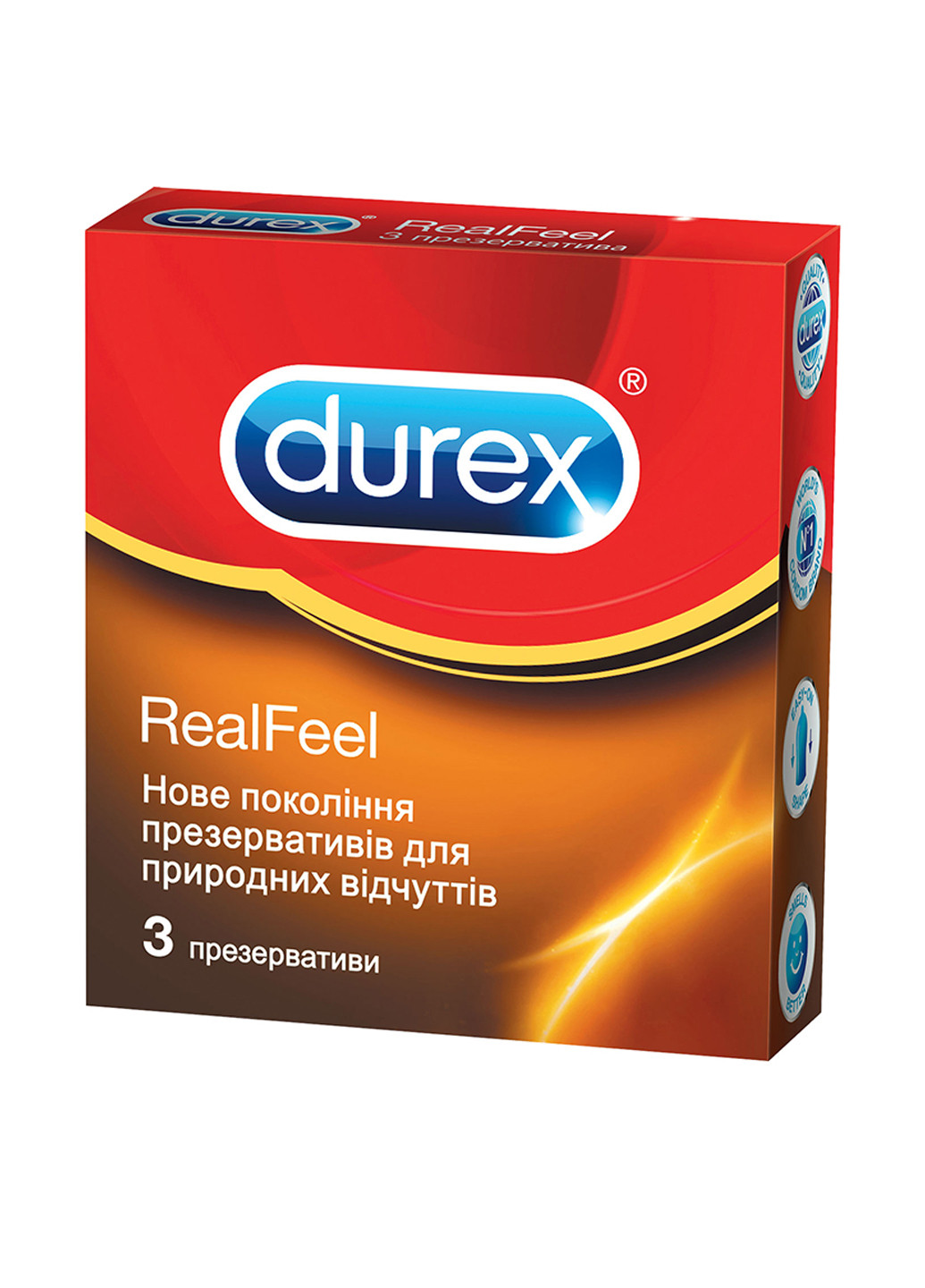 Презервативы из синтетического латекса с силиконовой смазкой Real Feel (3 шт.) Durex (79335385)