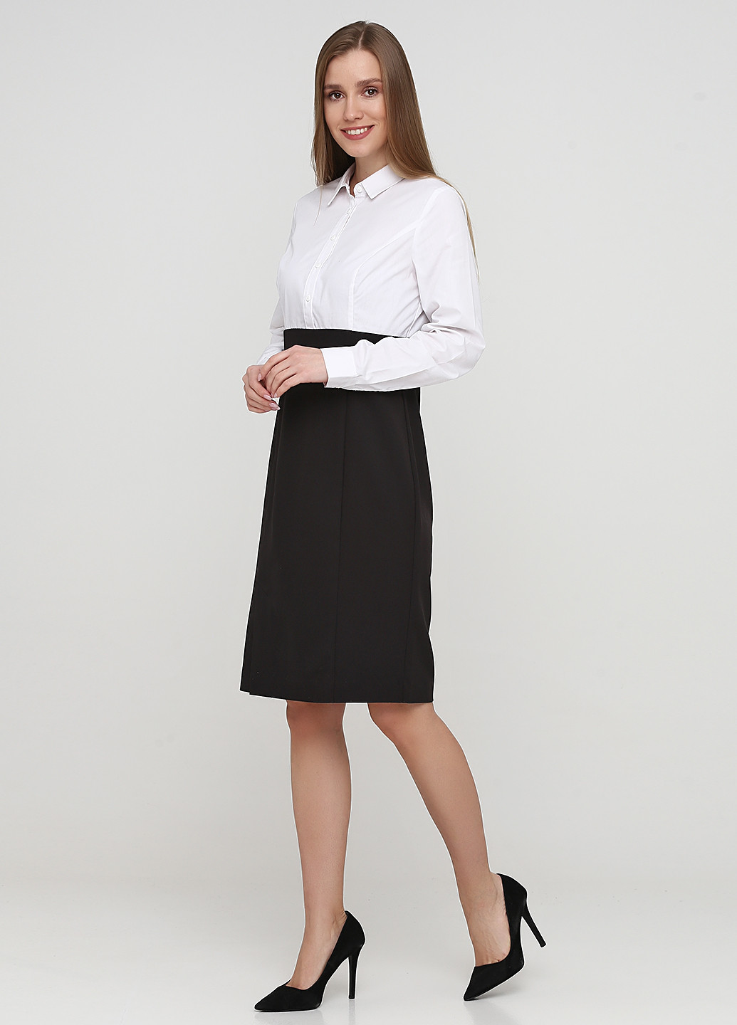 Черно-белое деловое платье рубашка Heine однотонное