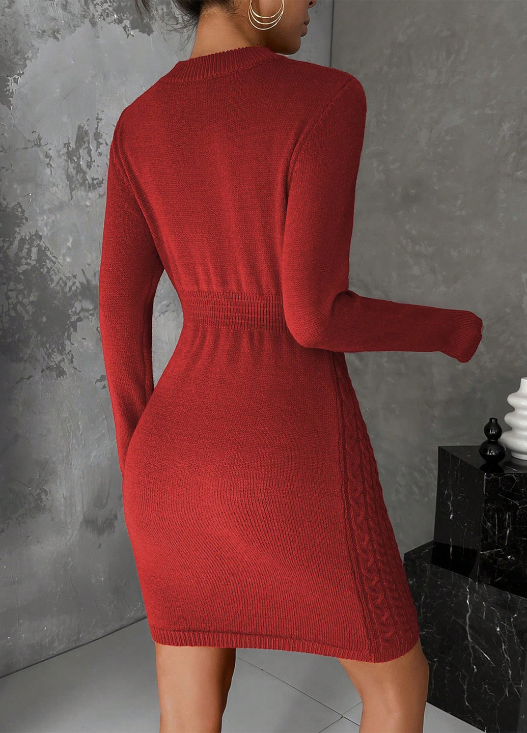 Темно-червона кежуал сукня сукня светр SHEIN однотонна