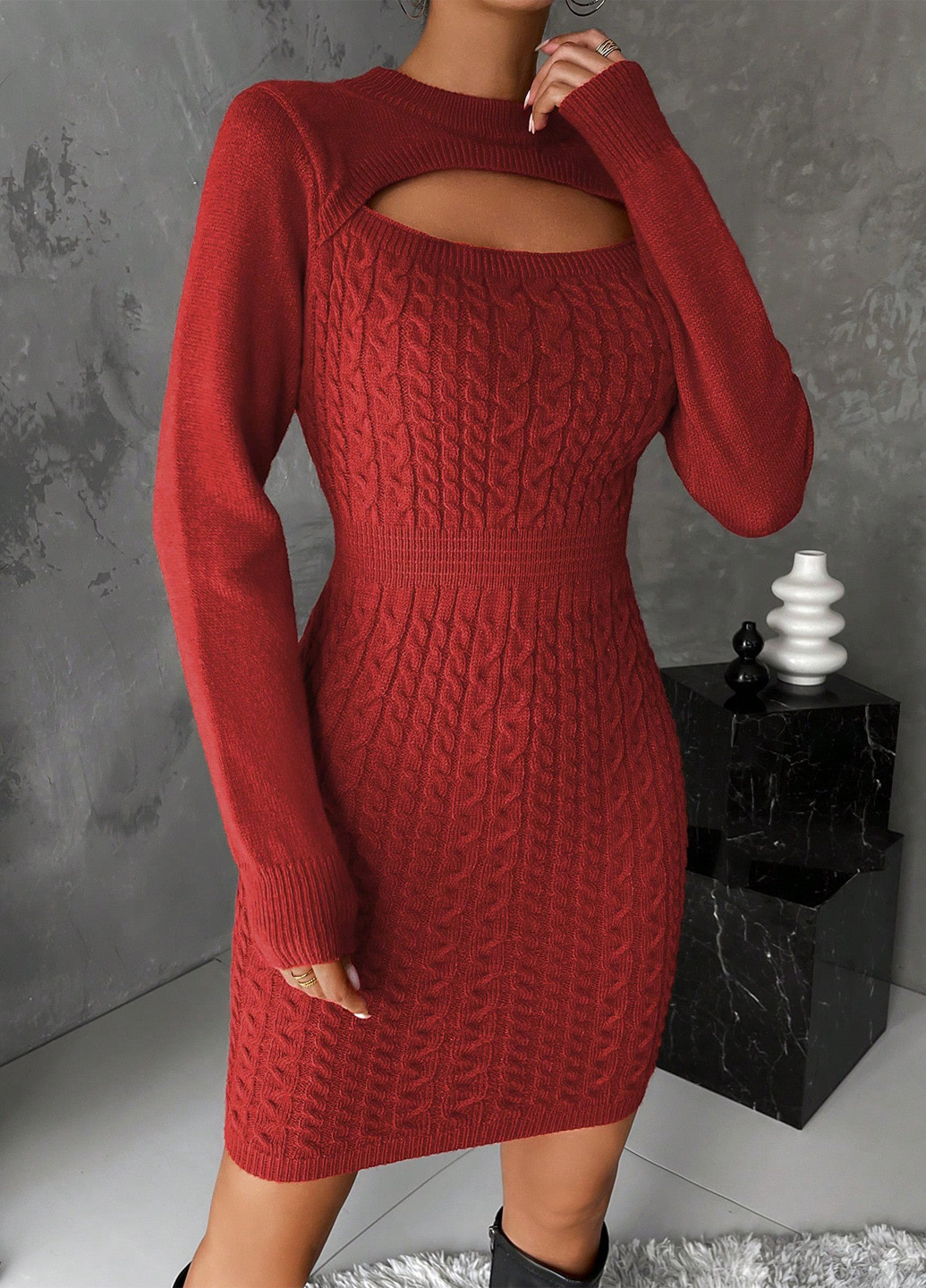 Темно-червона кежуал сукня сукня светр SHEIN однотонна