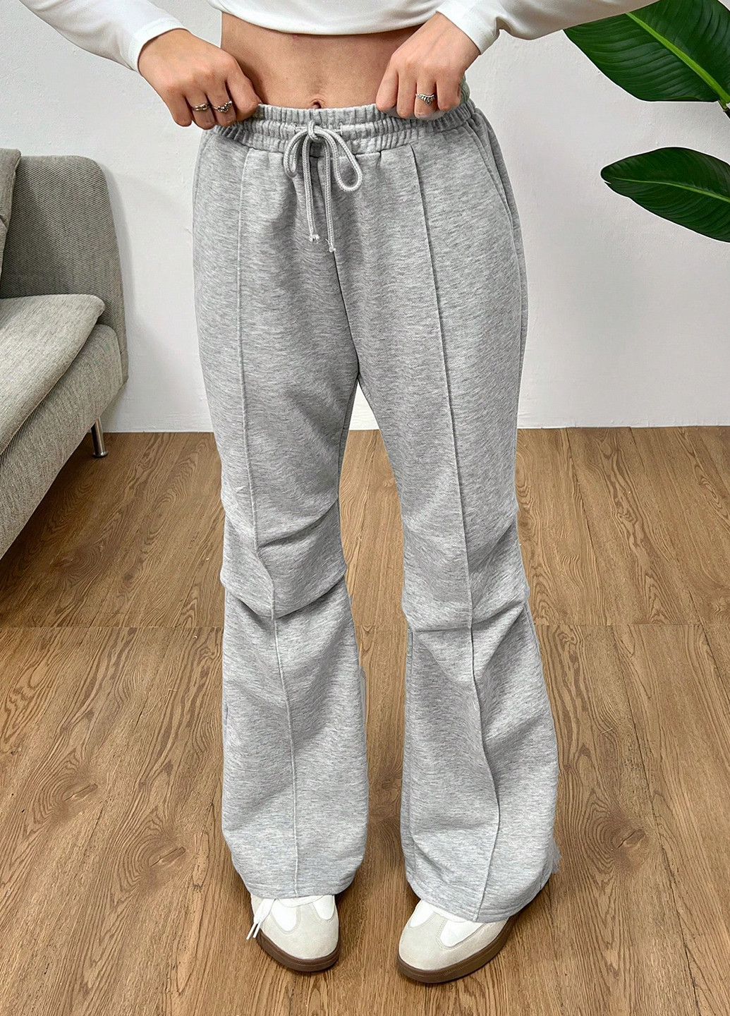 Серые кэжуал демисезонные клеш брюки SHEIN