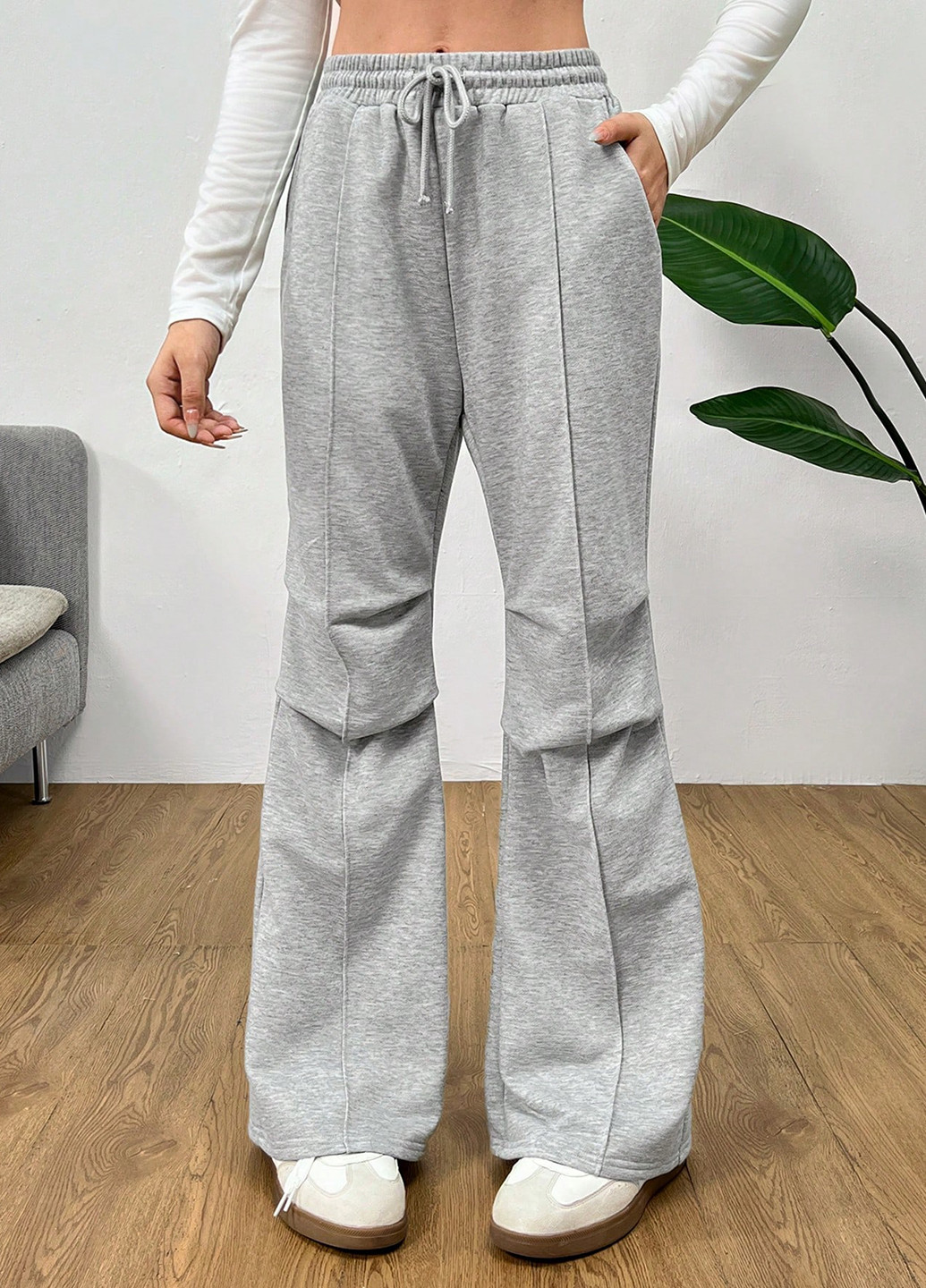 Серые кэжуал демисезонные клеш брюки SHEIN