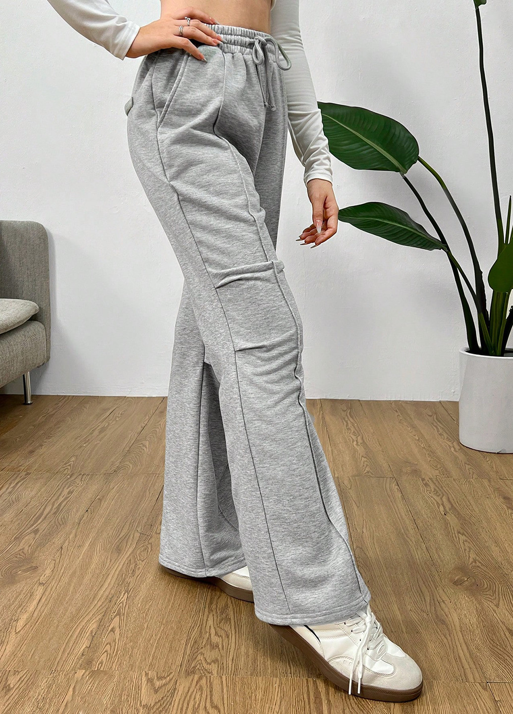 Серые кэжуал демисезонные клеш брюки SHEIN