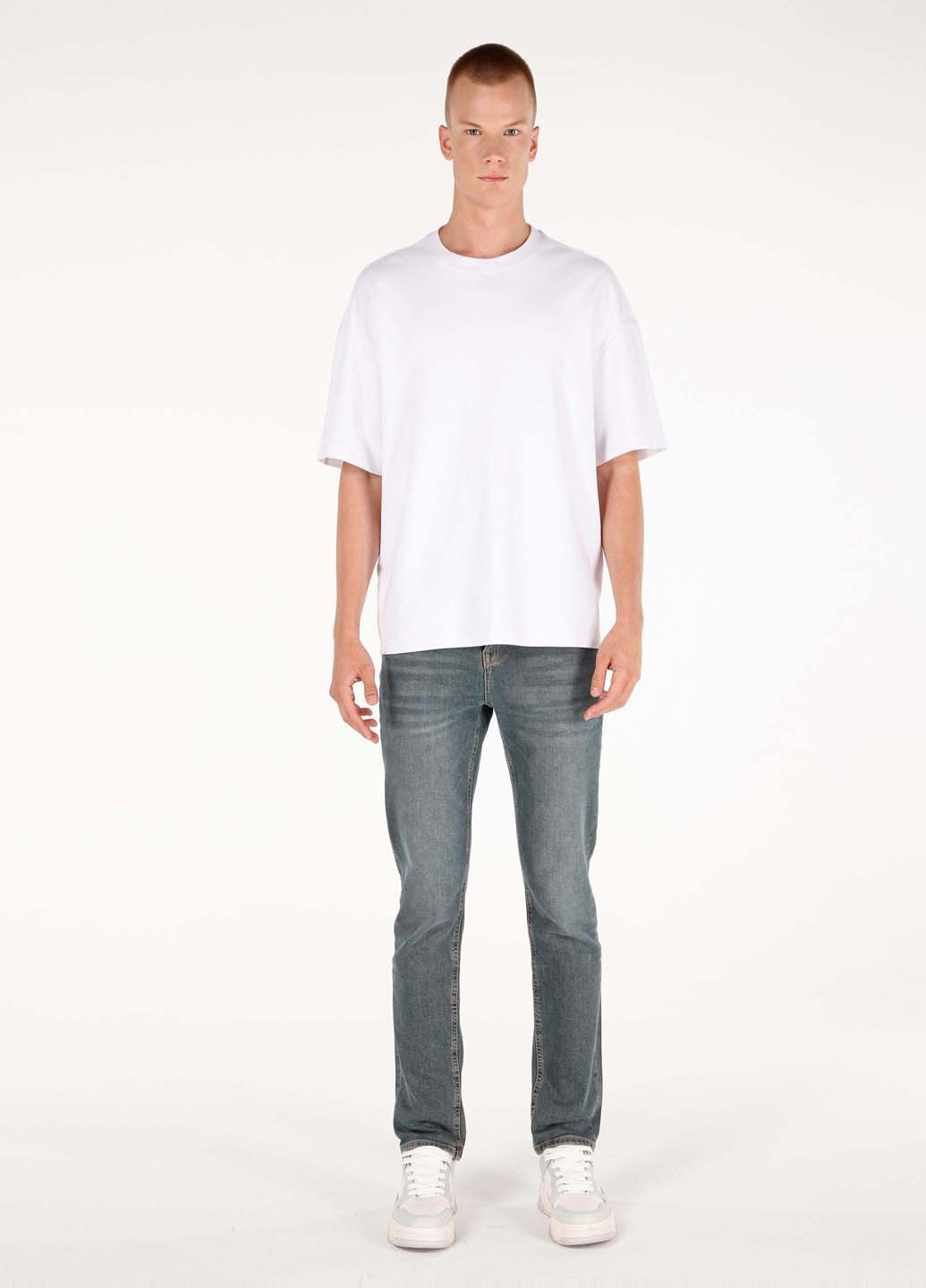 Серо-синие демисезонные слим джинсы Colin's