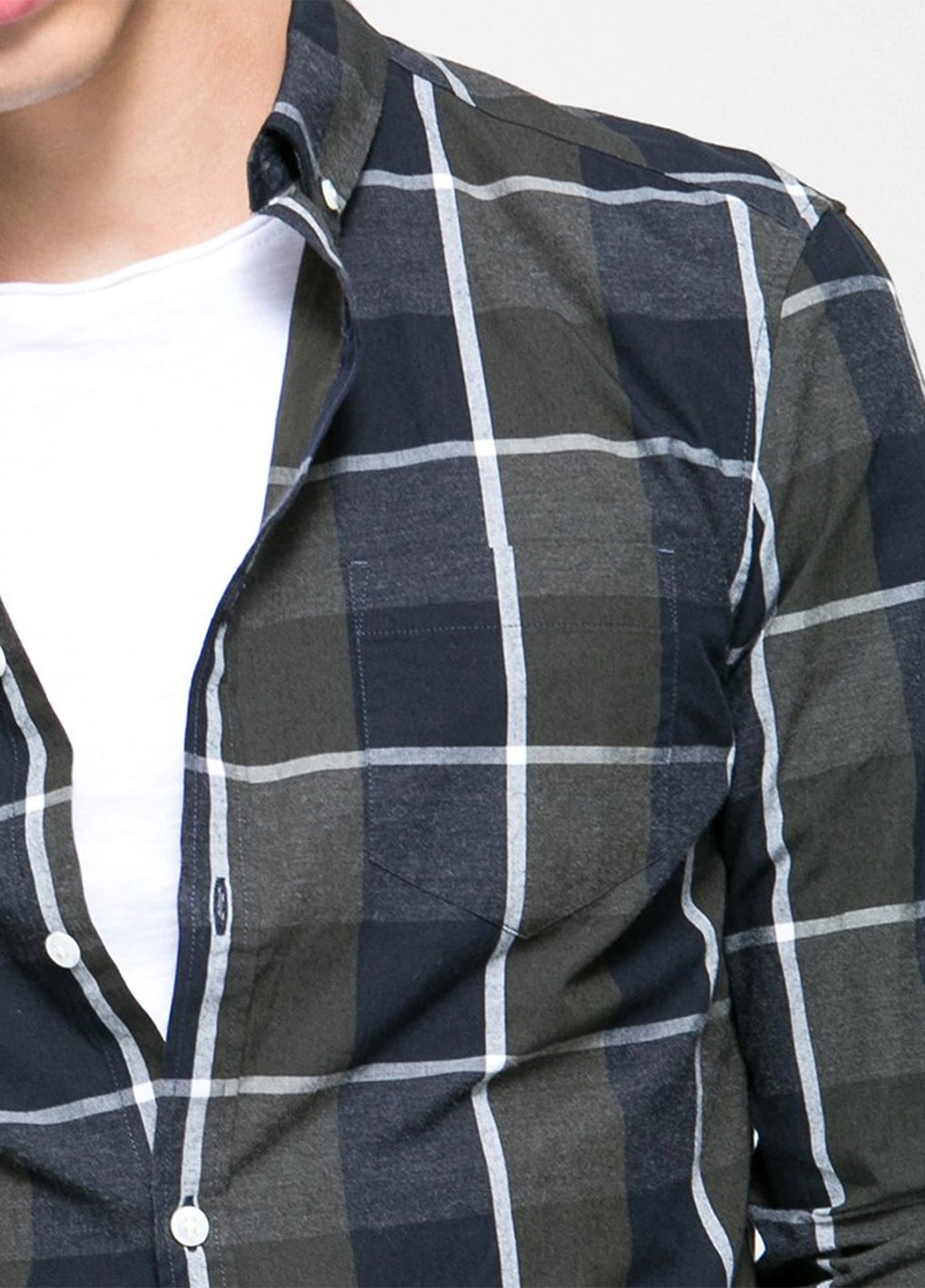 Оливковковая (хаки) кэжуал рубашка в клетку Jack & Jones