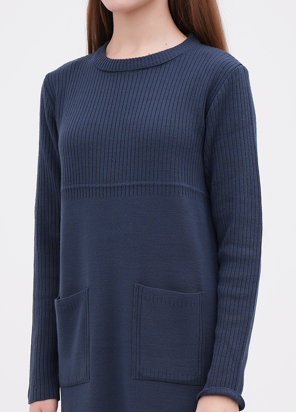 Темно-синее кэжуал платье платье-свитер EQUILIBRI однотонное