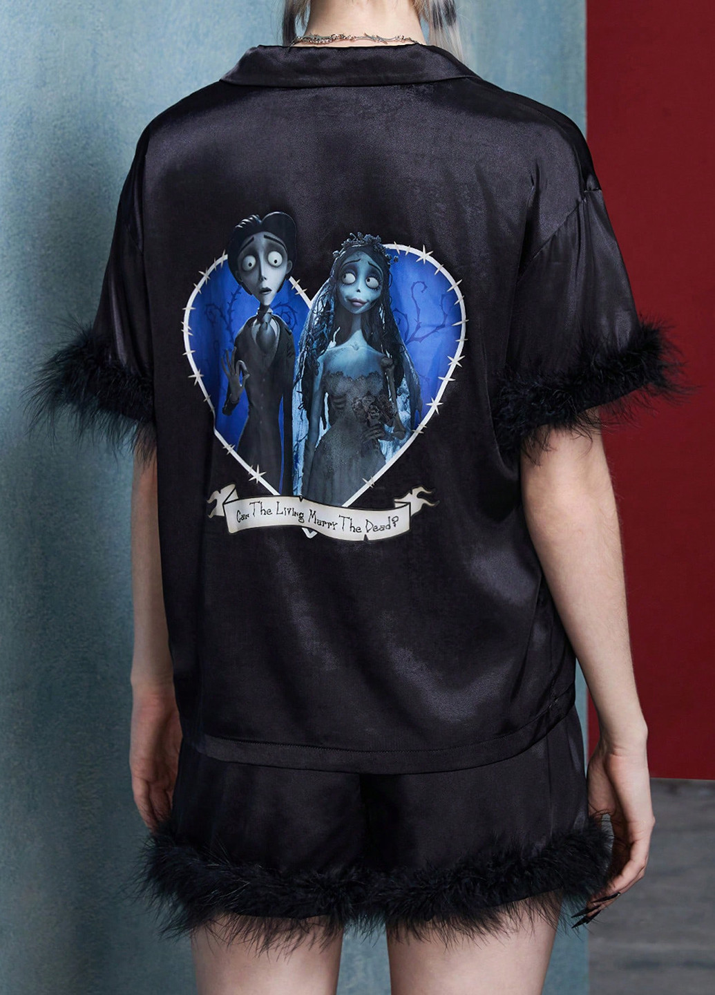 Черная всесезон пижама (рубашка, шорты) рубашка + шорты SHEIN