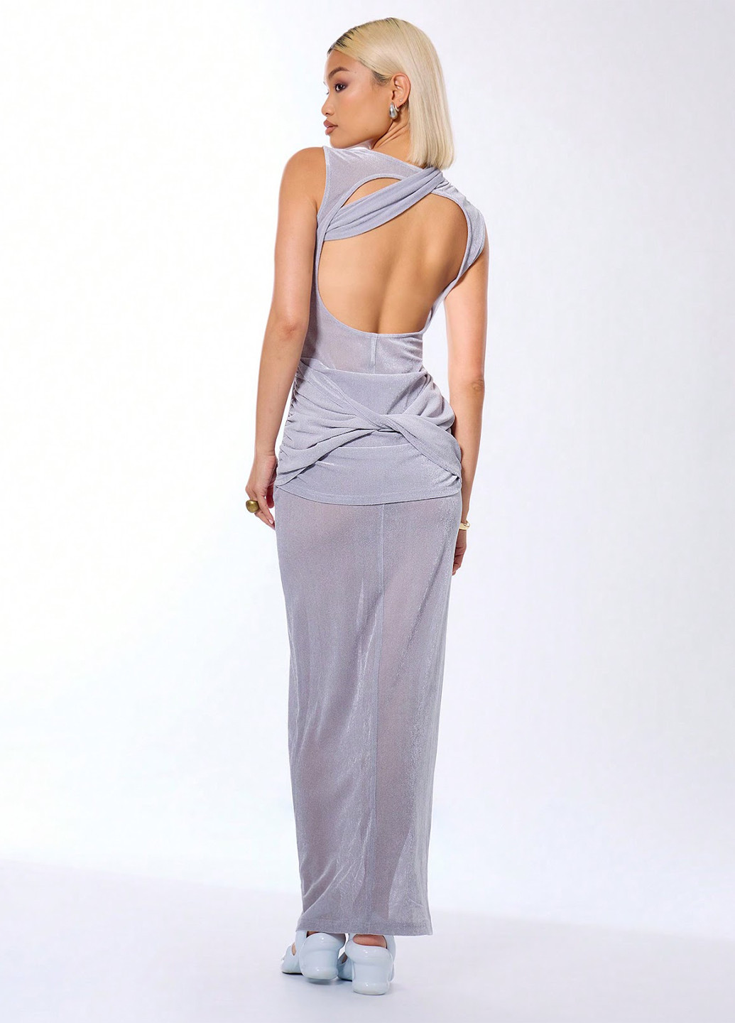 Сіра вечірня сукня силуетна, з відкритою спиною SHEIN однотонна