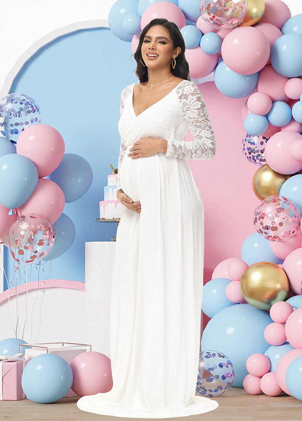 Білий святковий сукня для вагітних на запах, в стилі армпір SHEIN однотонна