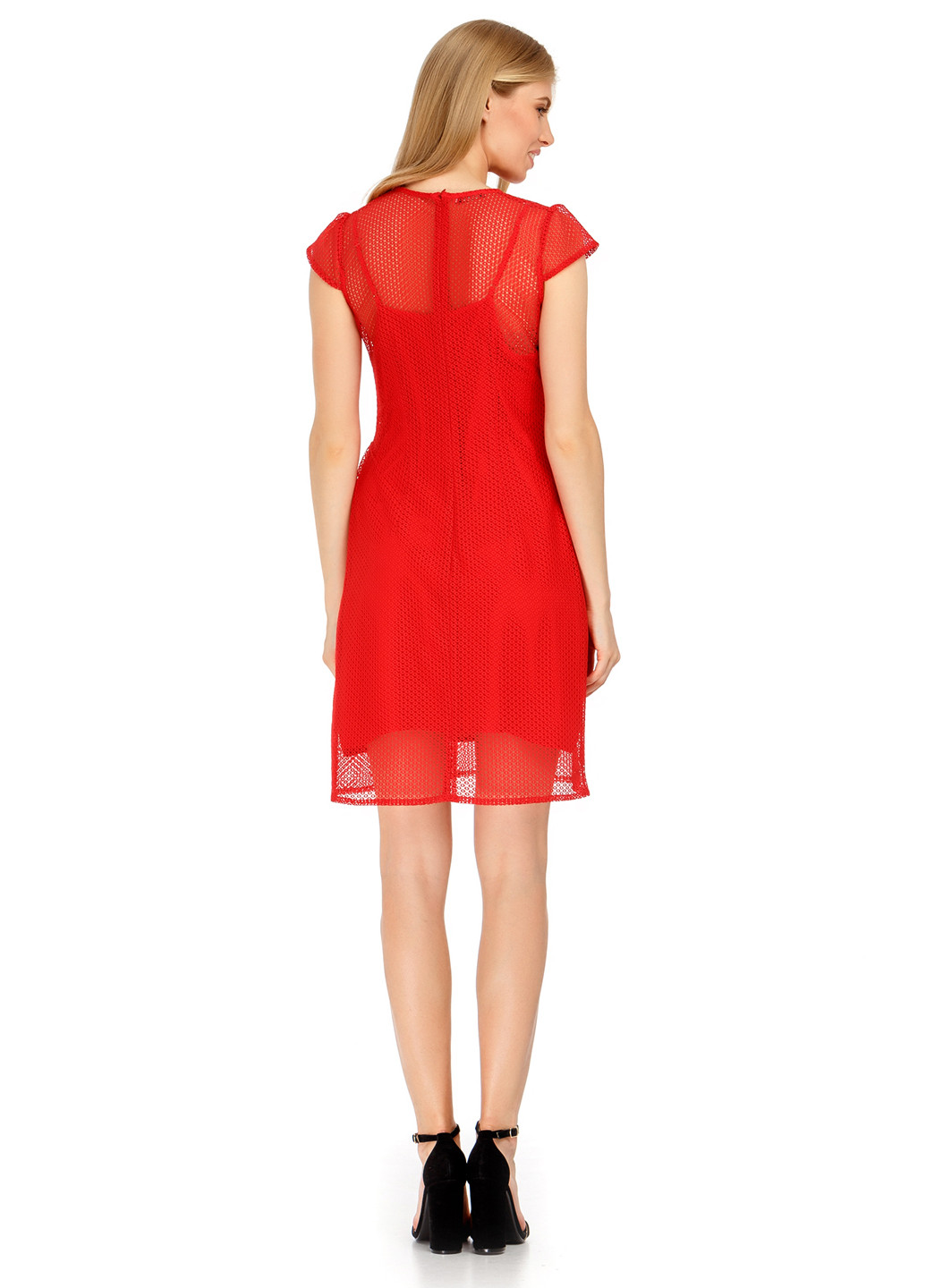 Красное коктейльное платье клеш BERENIS с абстрактным узором