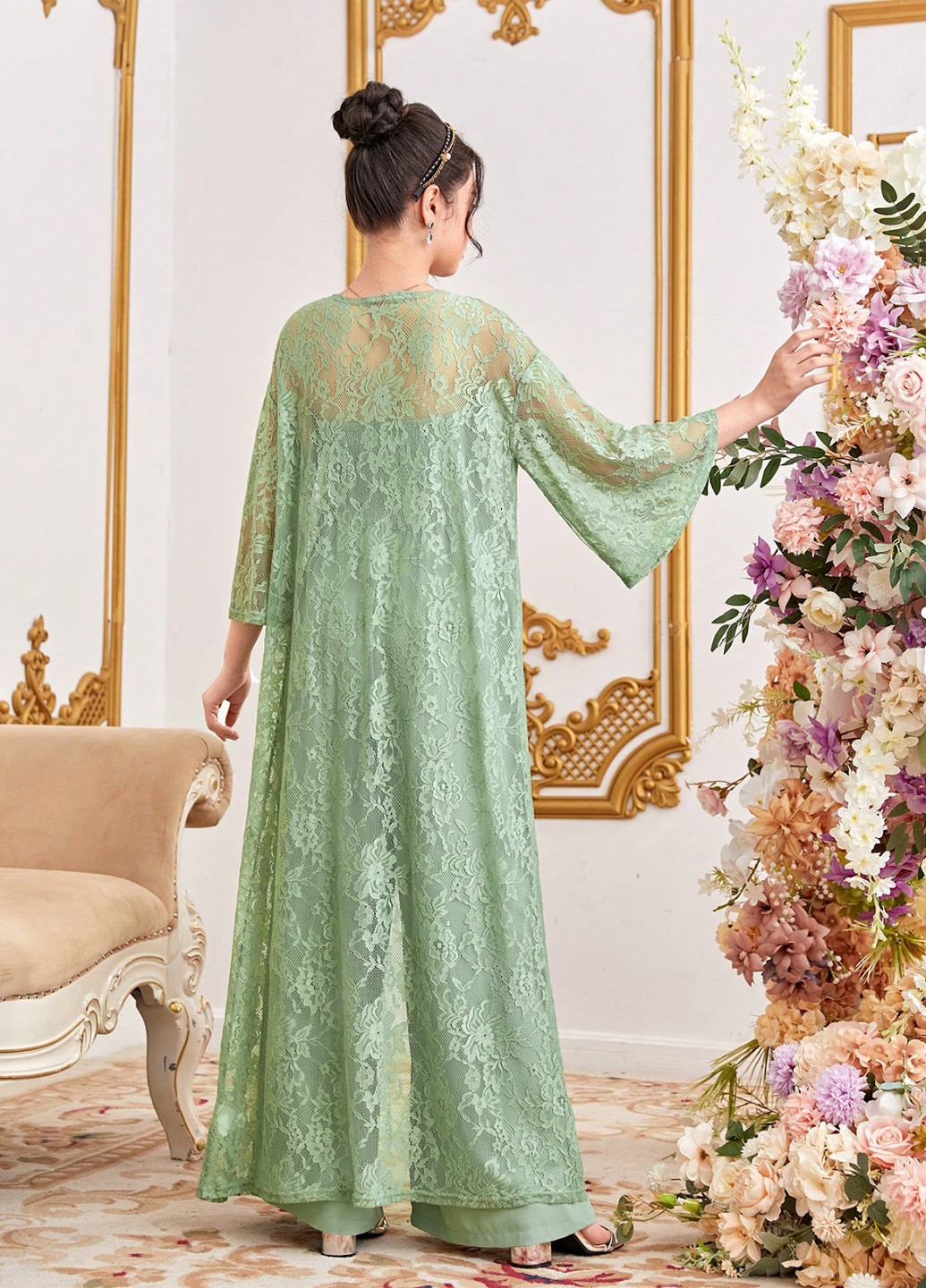 Фисташковый летний комплект (кардиган, комбинезон) SHEIN