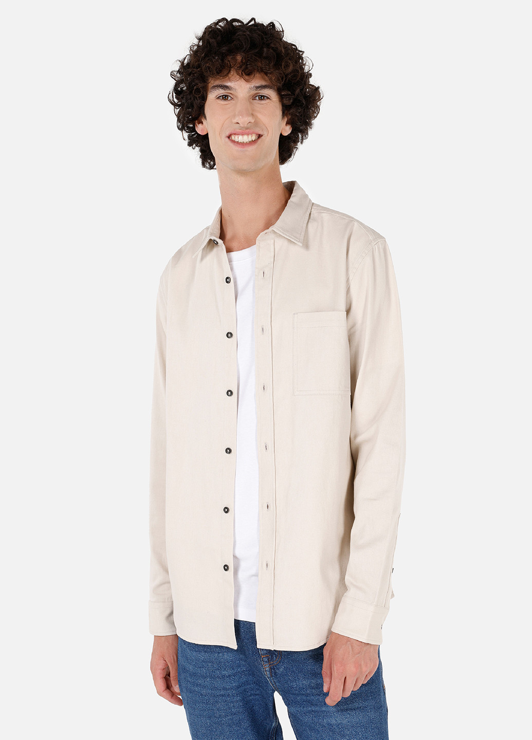 Светло-бежевая кэжуал рубашка однотонная Colin's