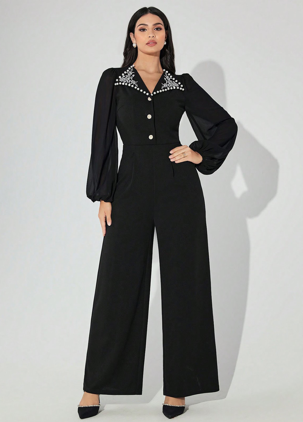 Комбінезон SHEIN комбінезон-брюки однотонний чорний кежуал, вечірній поліестер