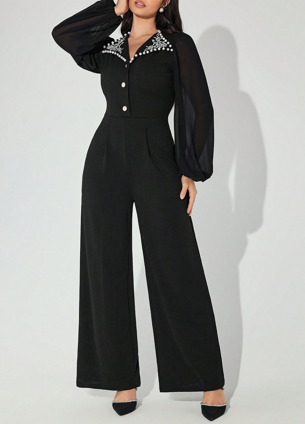 Комбінезон SHEIN комбінезон-брюки однотонний чорний кежуал, вечірній поліестер