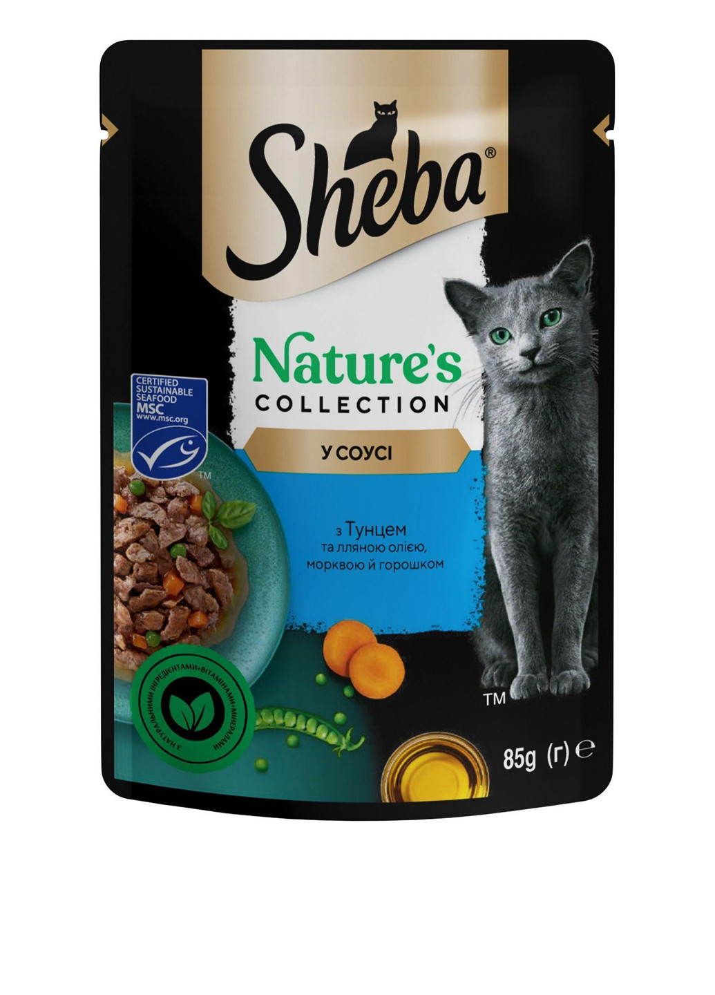 Влажный корм тунец/овощи/лен. масло в соусе, 85 г Sheba (317332420)