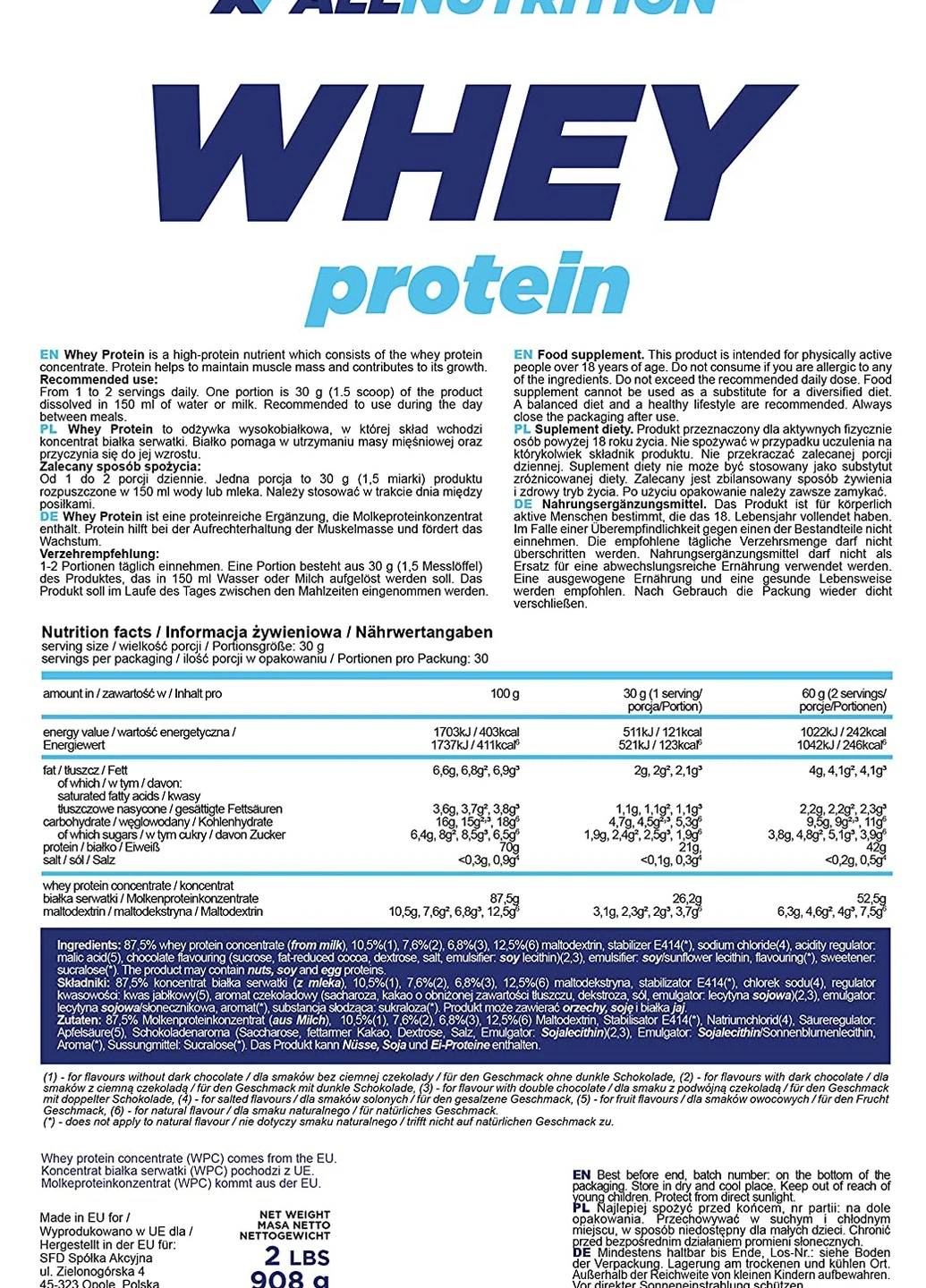 Сироватковий протеїн Whey Protein 908g (White Chocolate Strawberry) Allnutrition (254916608)