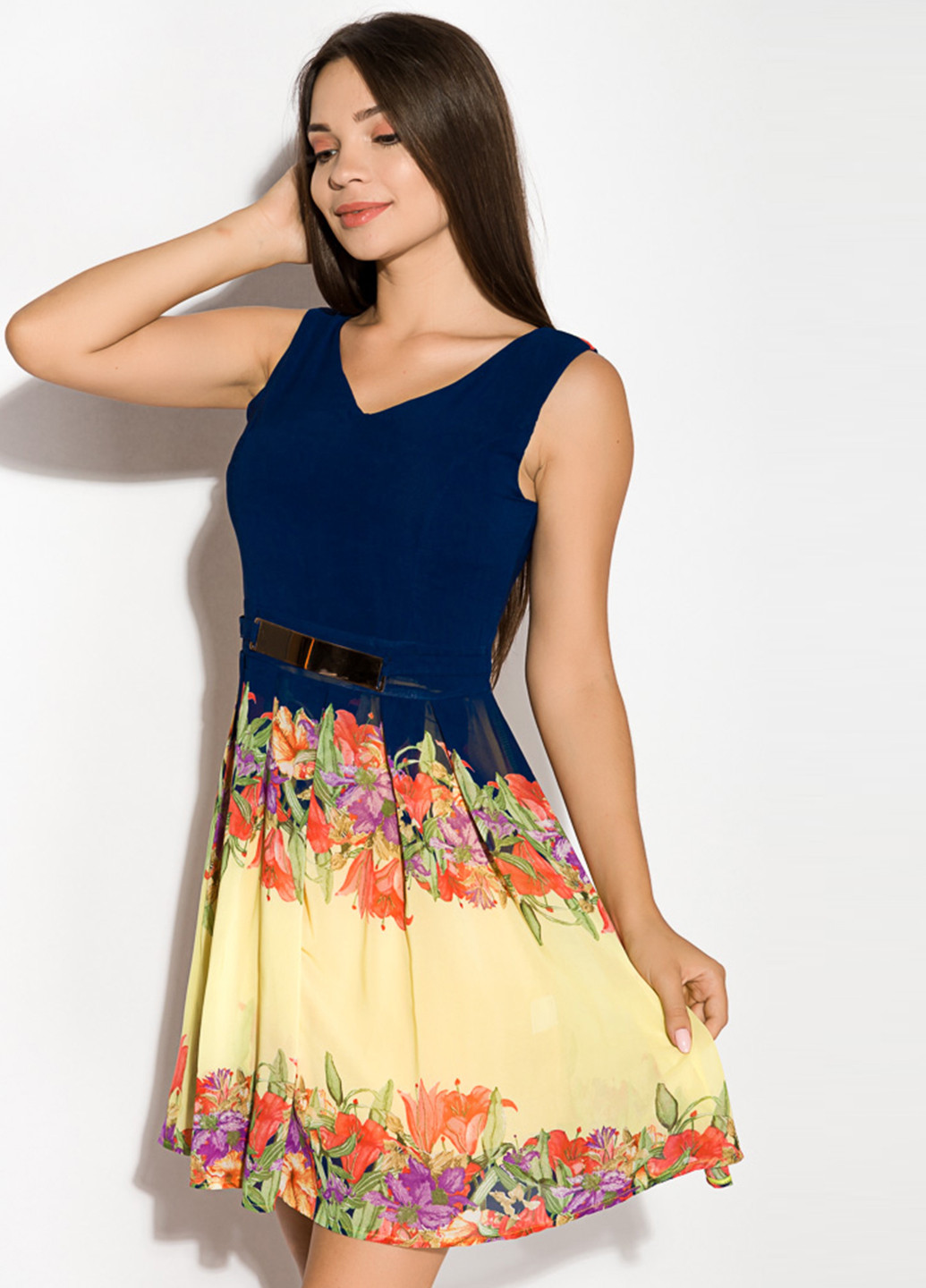 Темно-синя кежуал сукня кльош Time of Style з квітковим принтом