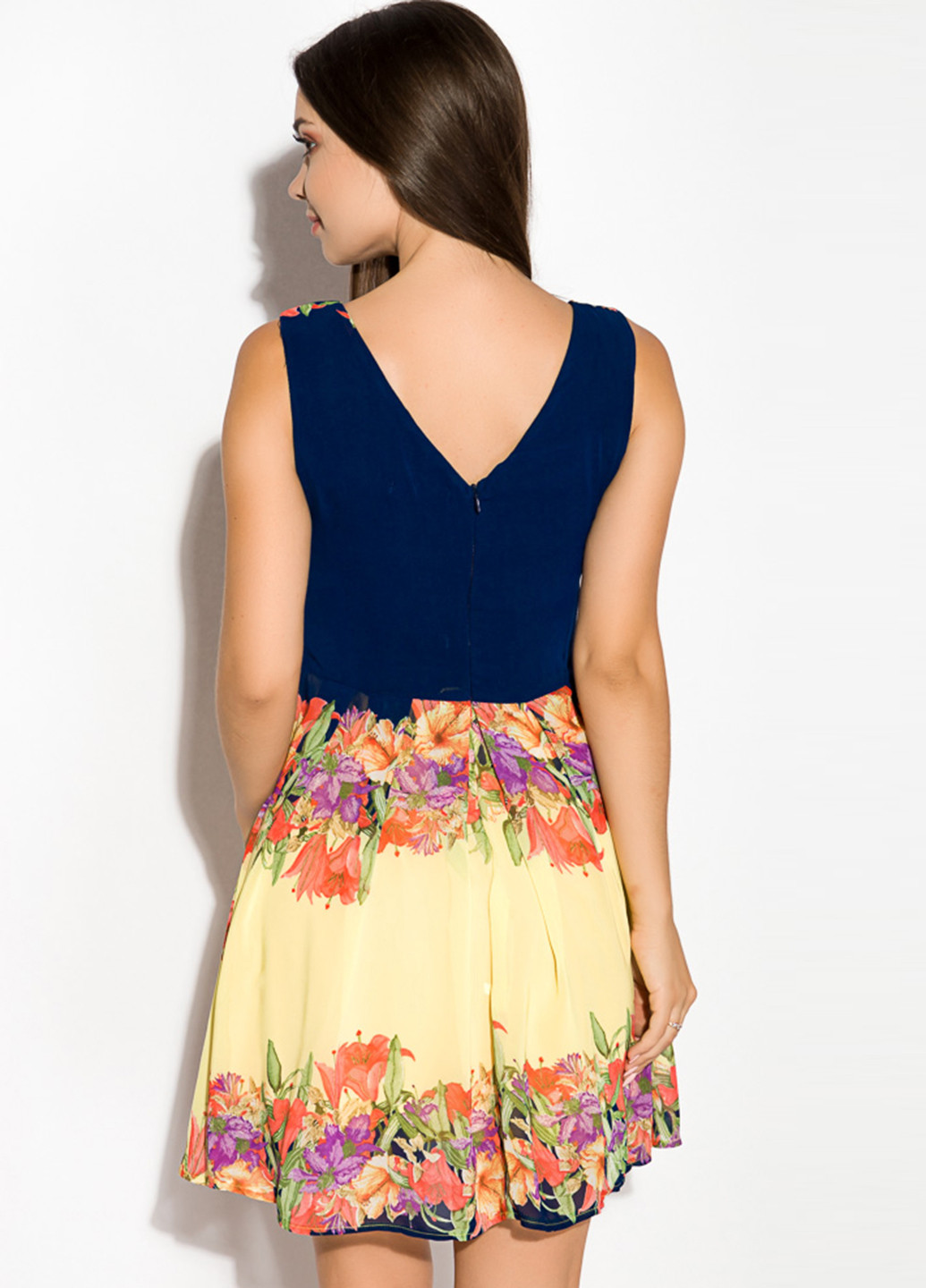 Темно-синя кежуал сукня кльош Time of Style з квітковим принтом