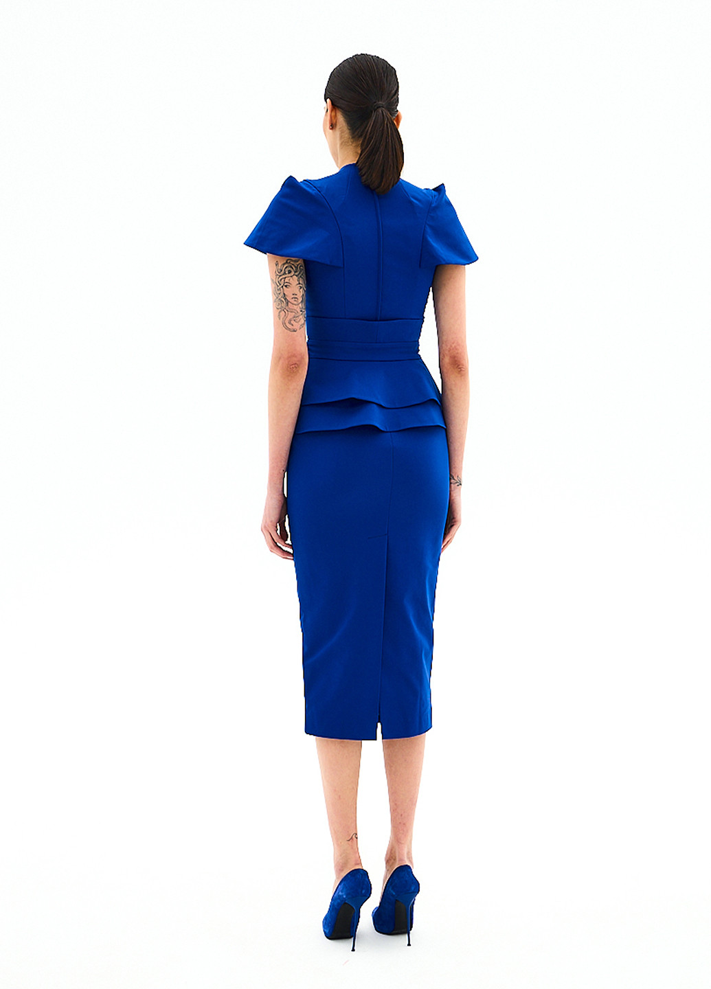Синя кежуал сукня футляр, з баскою BGL однотонна