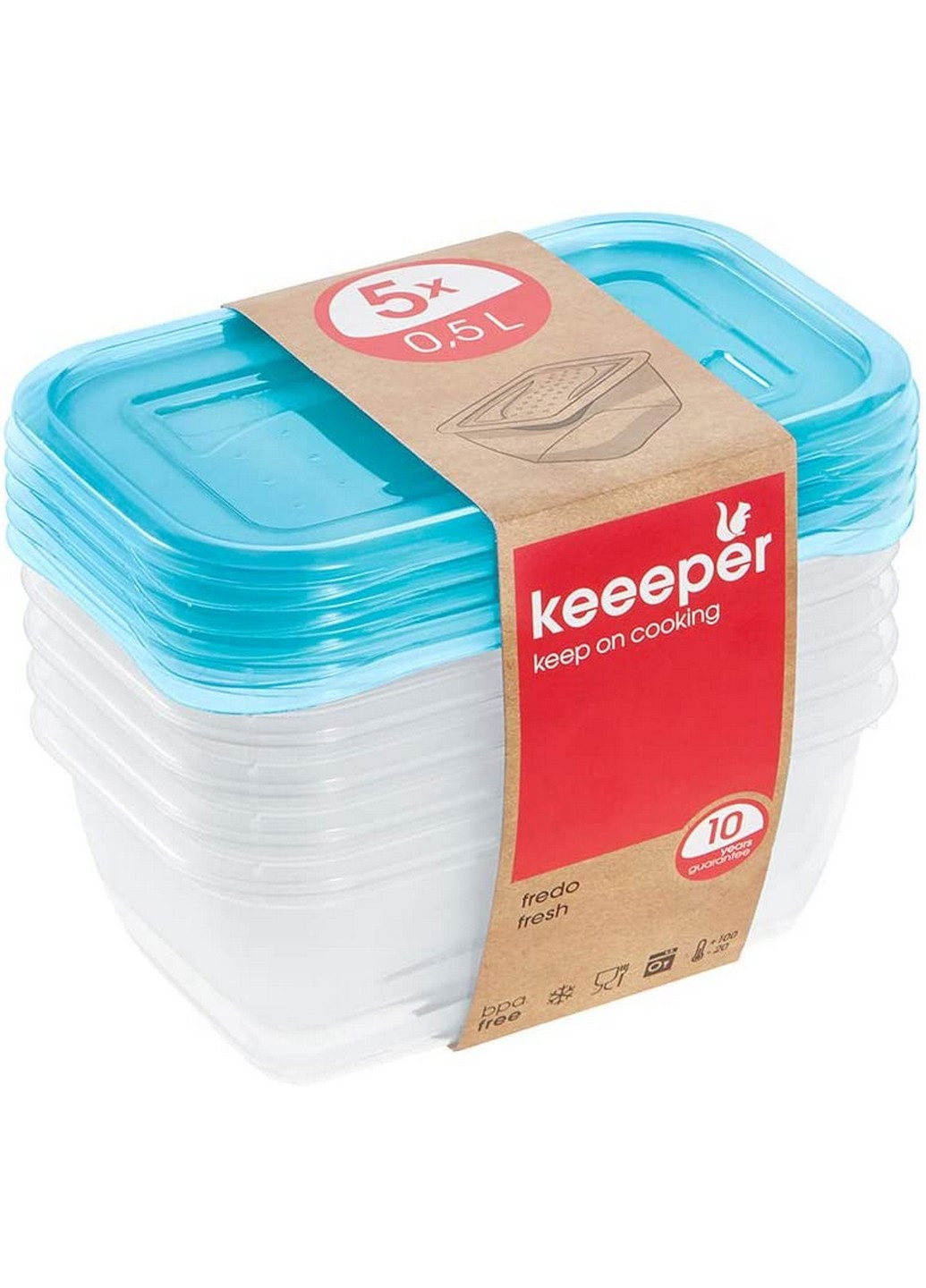 Комплект емкостей для СВЧ Fredo Fresh 5х0.5л с голубыми крышками (KEE-672) Keeeper (218821851)