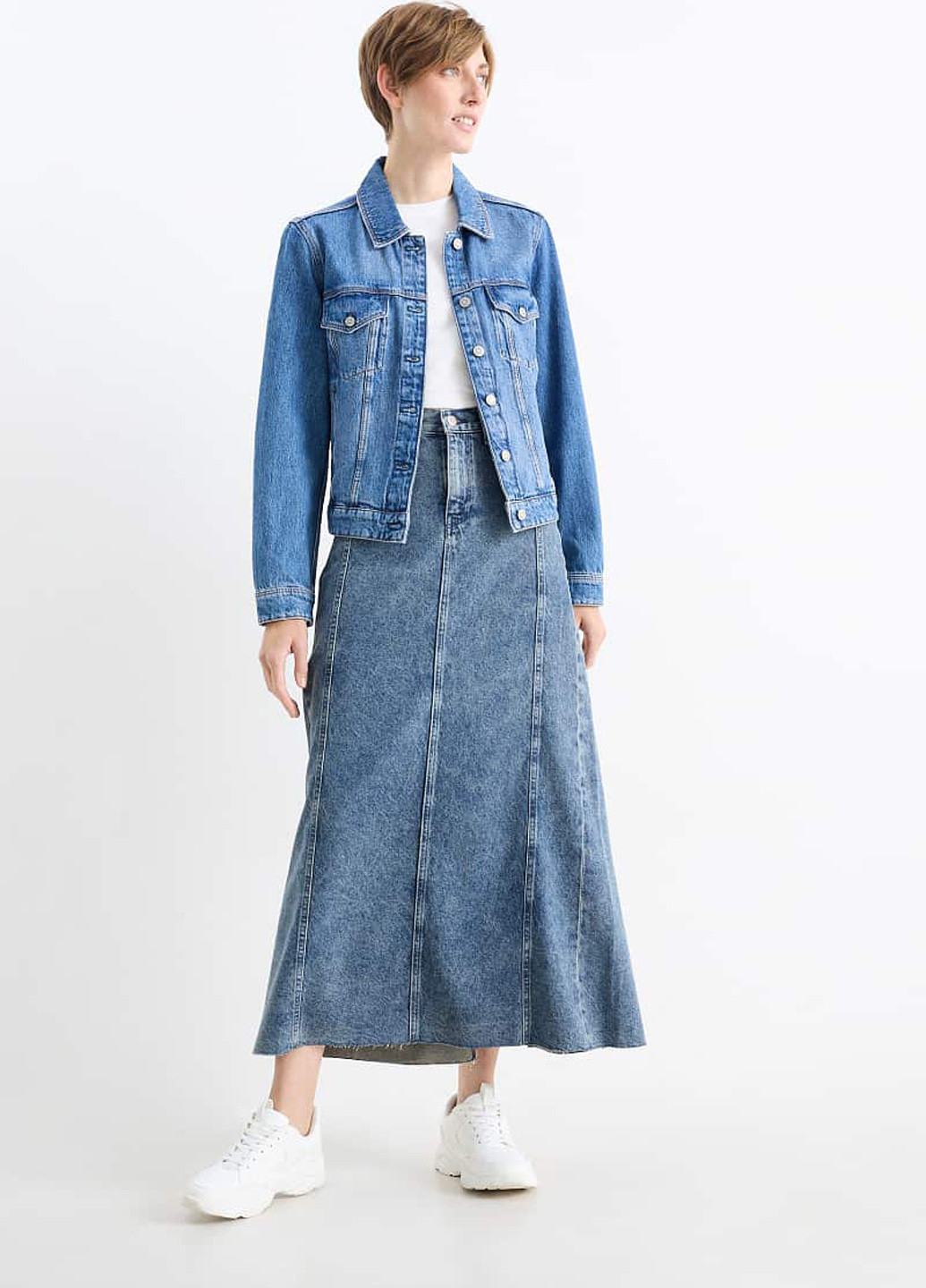 Синяя джинсовая однотонная юбка C&A а-силуэта (трапеция)