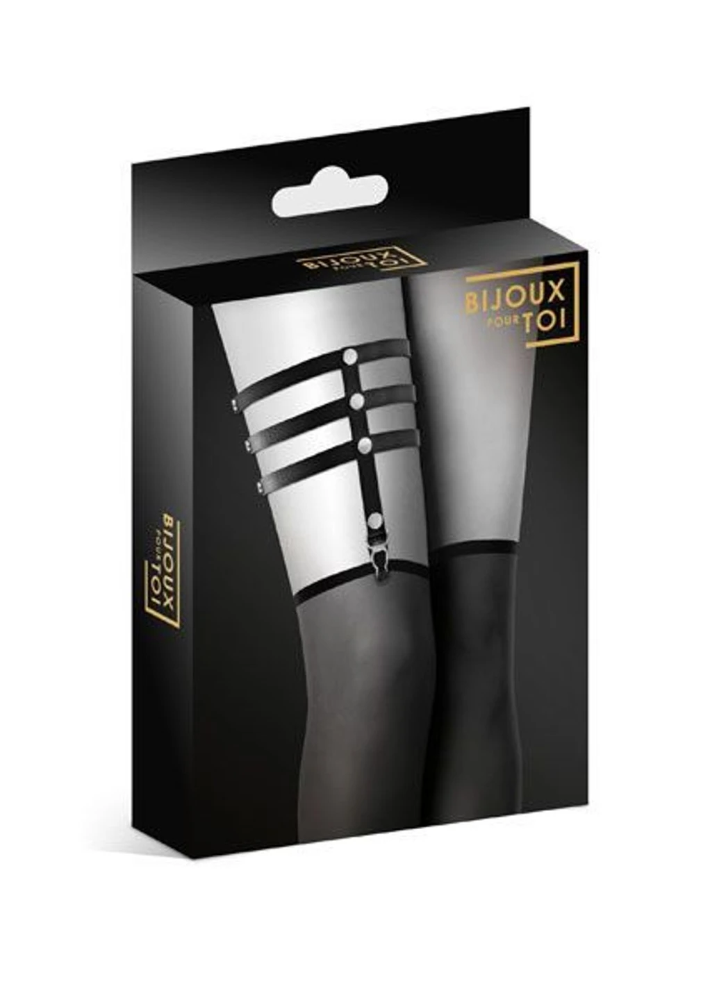 Гартер на ногу - 3 THONGS Black, сексуальна підв'язка, екошкіра Bijoux Pour Toi (255247696)