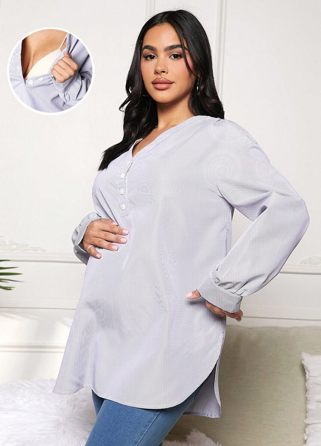 Сиреневая кэжуал рубашка в полоску SHEIN