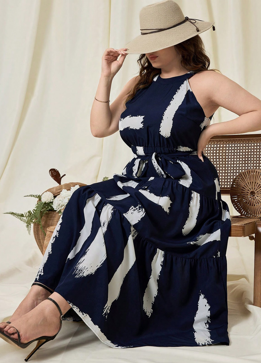 Темно-синя кежуал сукня кльош SHEIN з абстрактним візерунком