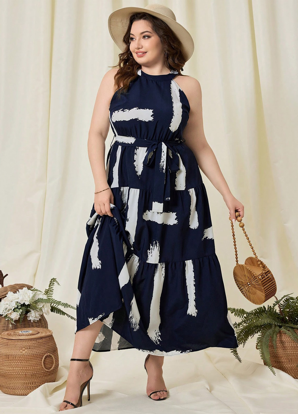 Темно-синя кежуал сукня кльош SHEIN з абстрактним візерунком