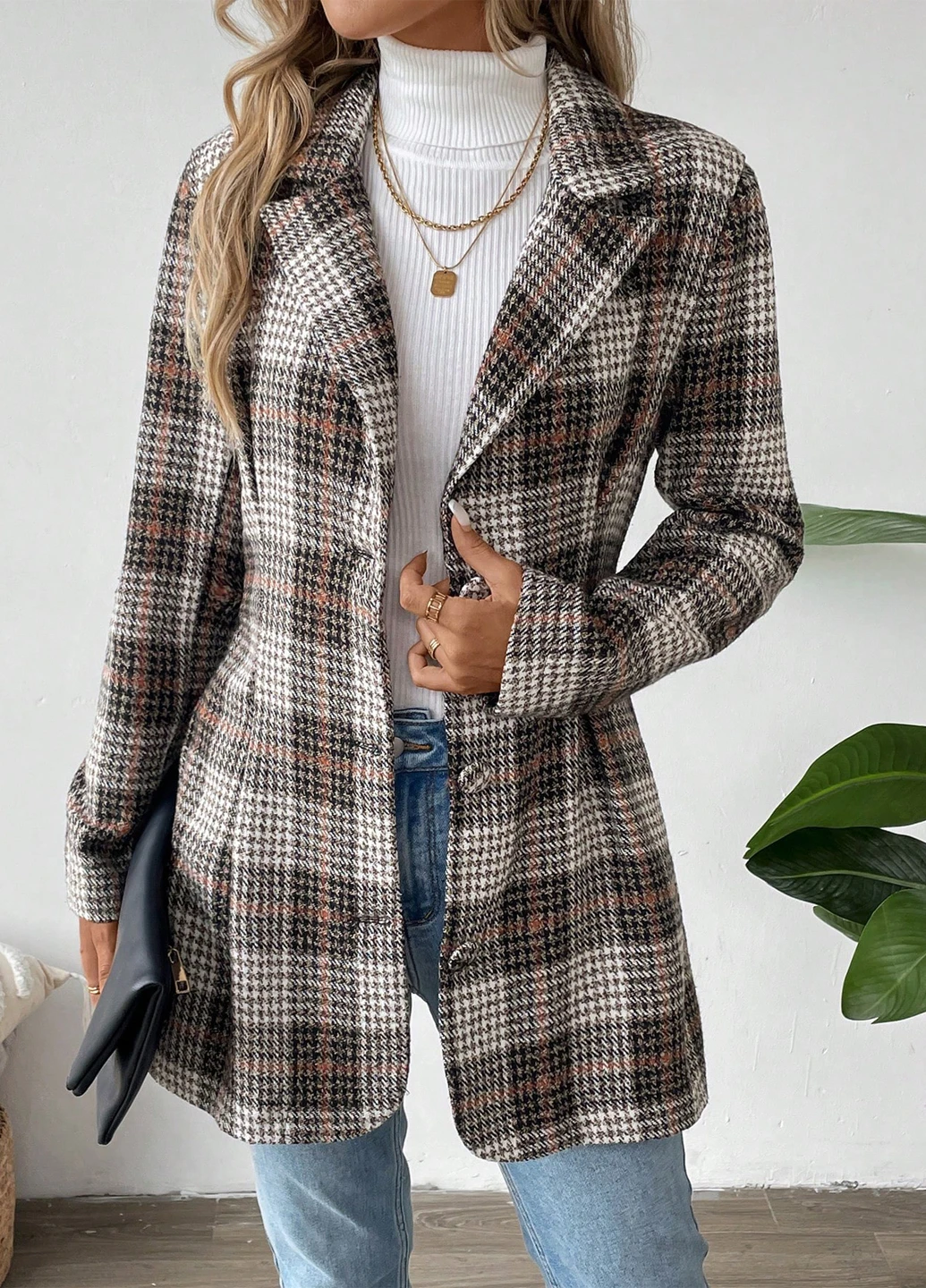 Коричневое демисезонное Пальто однобортное SHEIN