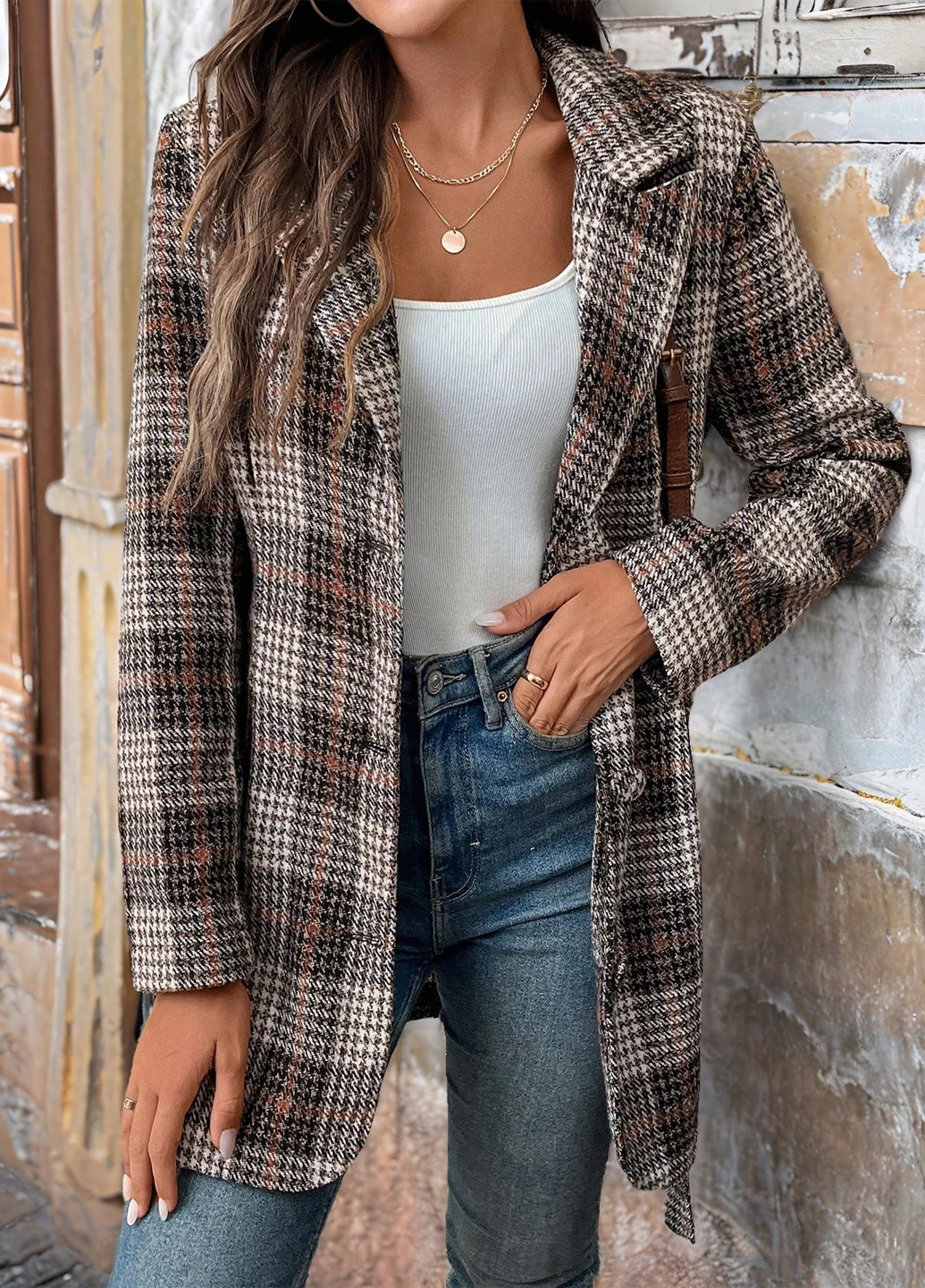 Коричневое демисезонное Пальто однобортное SHEIN