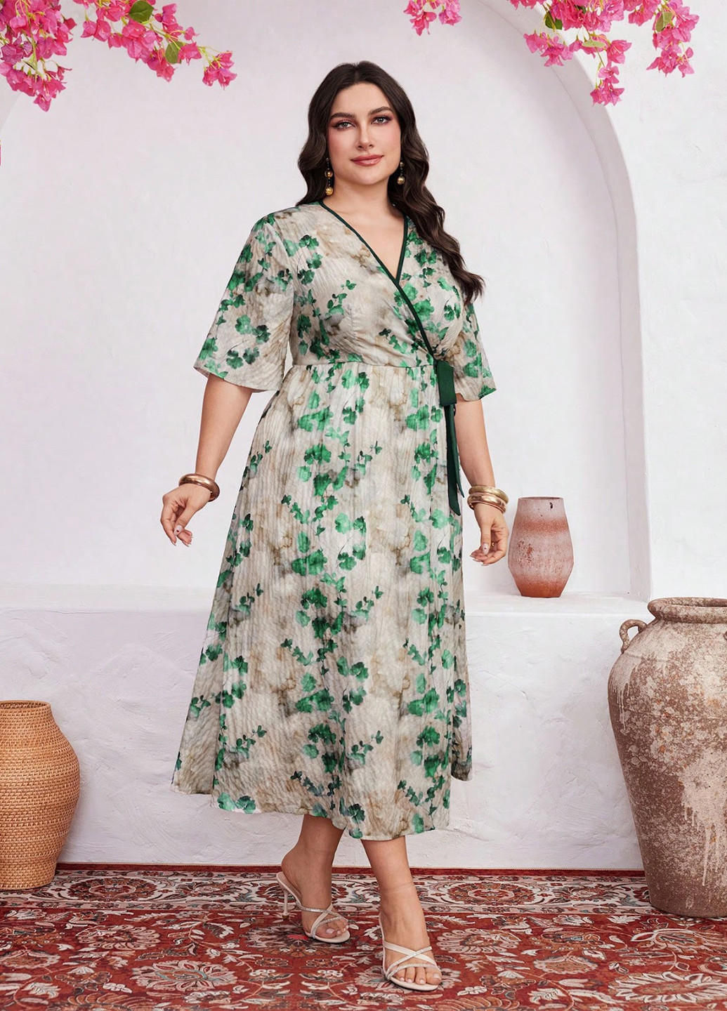 Комбінована кежуал сукня на запах SHEIN з квітковим принтом