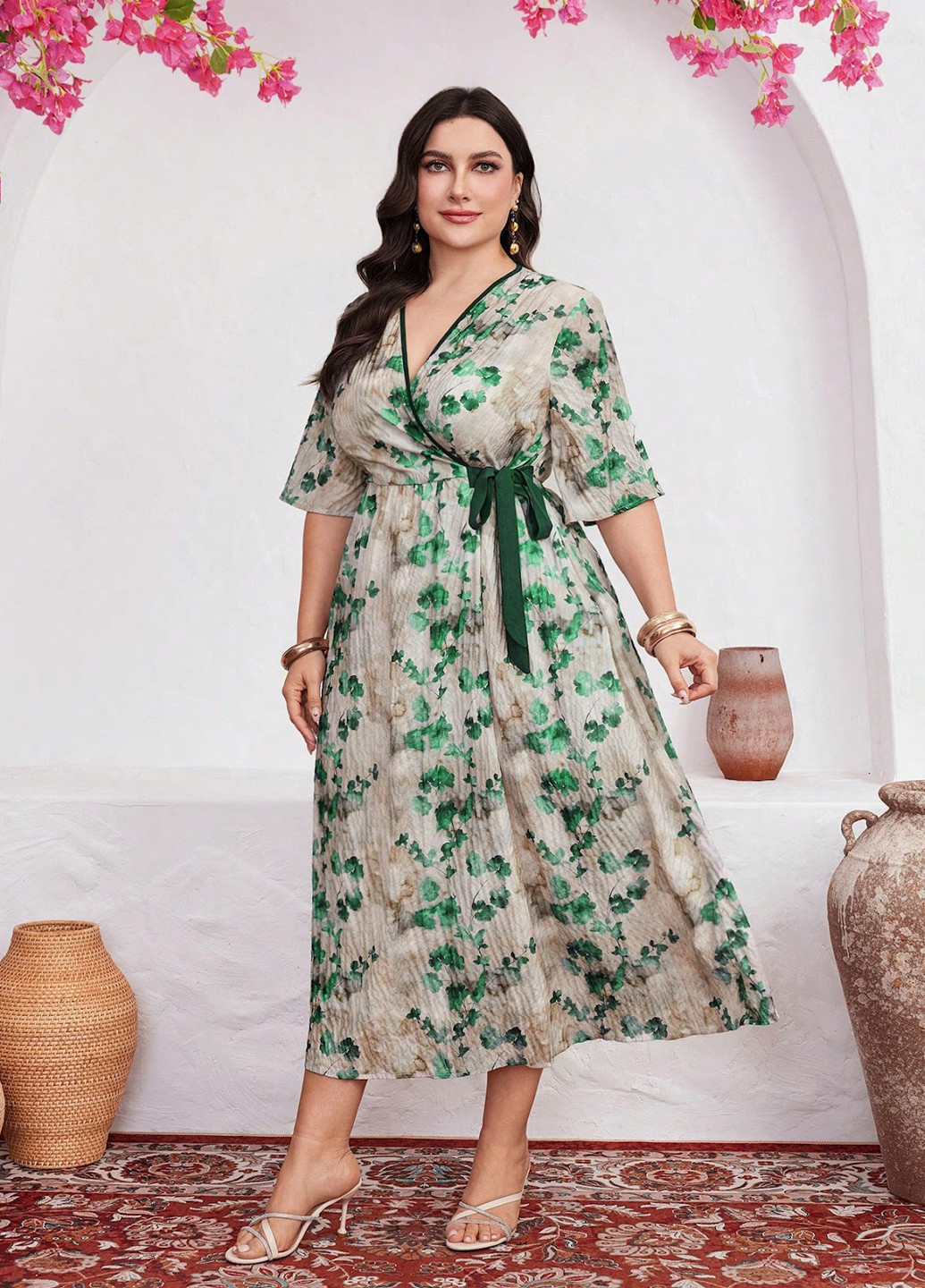 Комбінована кежуал сукня на запах SHEIN з квітковим принтом