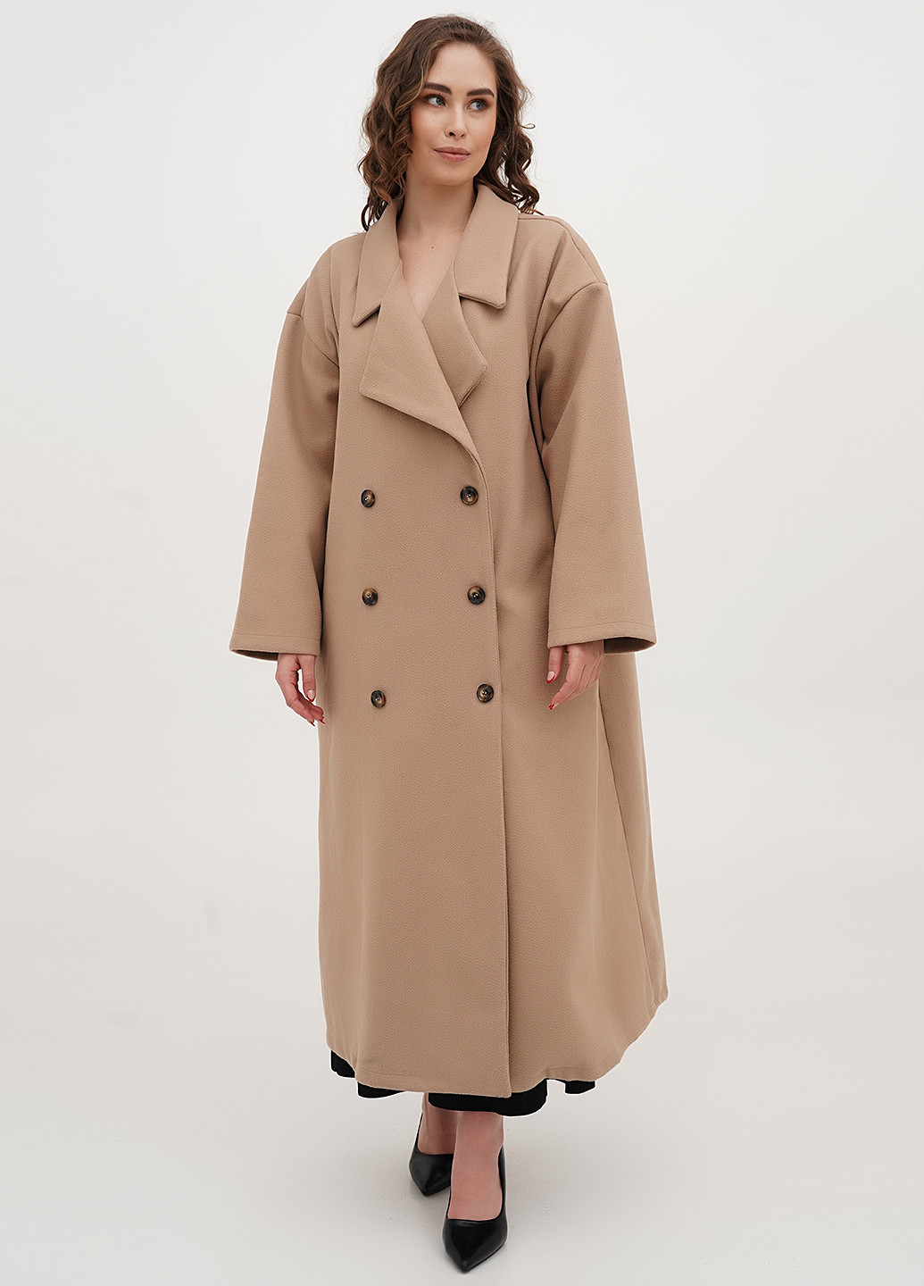 Темно-бежевое демисезонное Пальто двубортное Boohoo