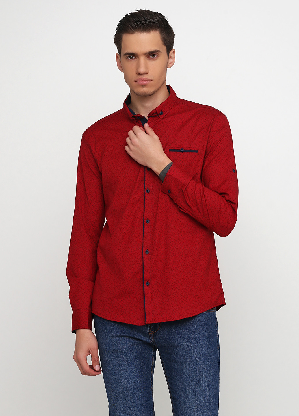 Темно-красная кэжуал рубашка с абстрактным узором JP с длинным рукавом
