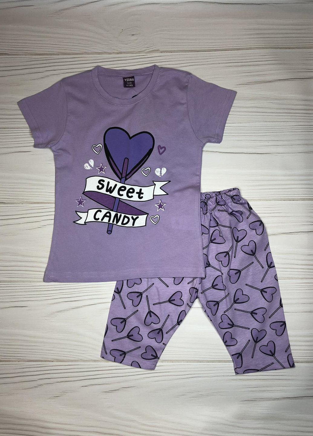 Светло-фиолетовая всесезон пижама (футболка, бриджи) футболка + бриджи Vitmo baby