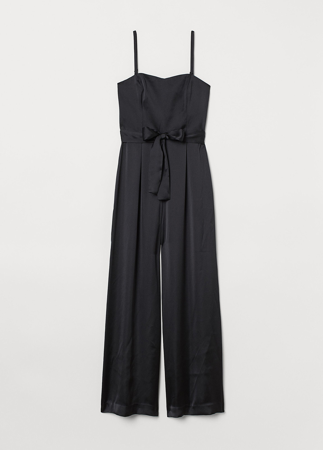 Комбинезон H&M комбинезон-брюки однотонный чёрный кэжуал полиэстер, атлас