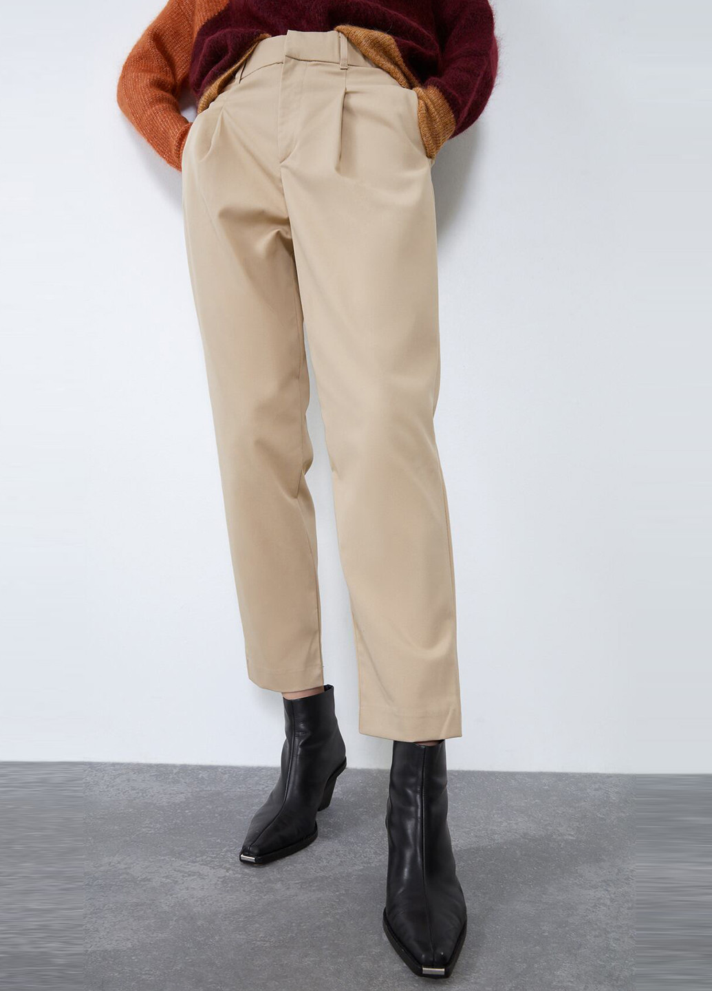 Бежевые кэжуал демисезонные зауженные брюки Zara