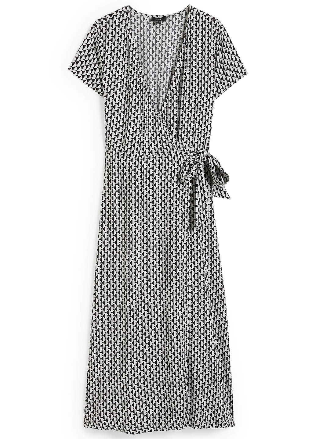 Черно-белое кэжуал платье на запах C&A с геометрическим узором