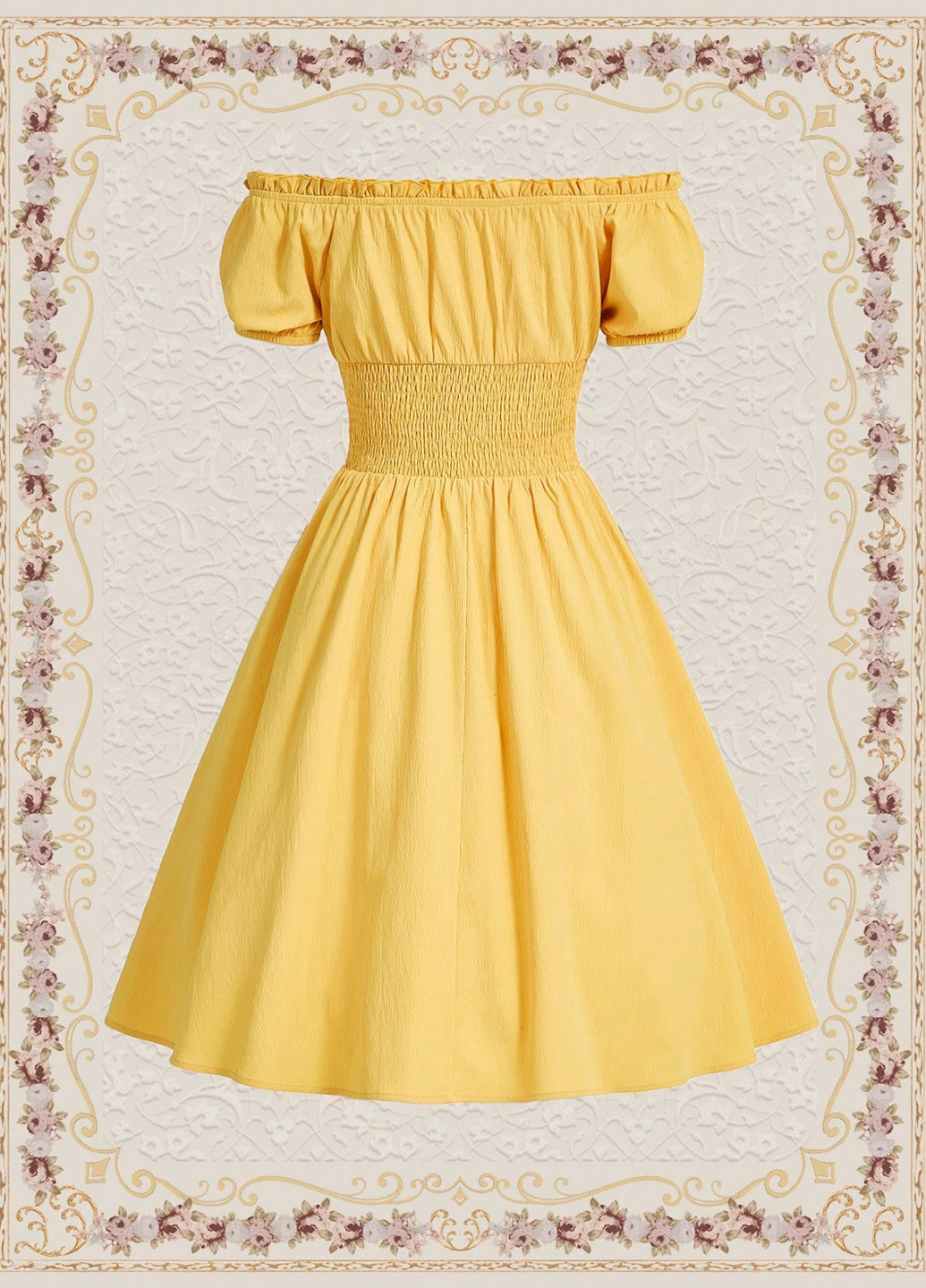 Желтое кэжуал платье клеш, с открытыми плечами SHEIN однотонное