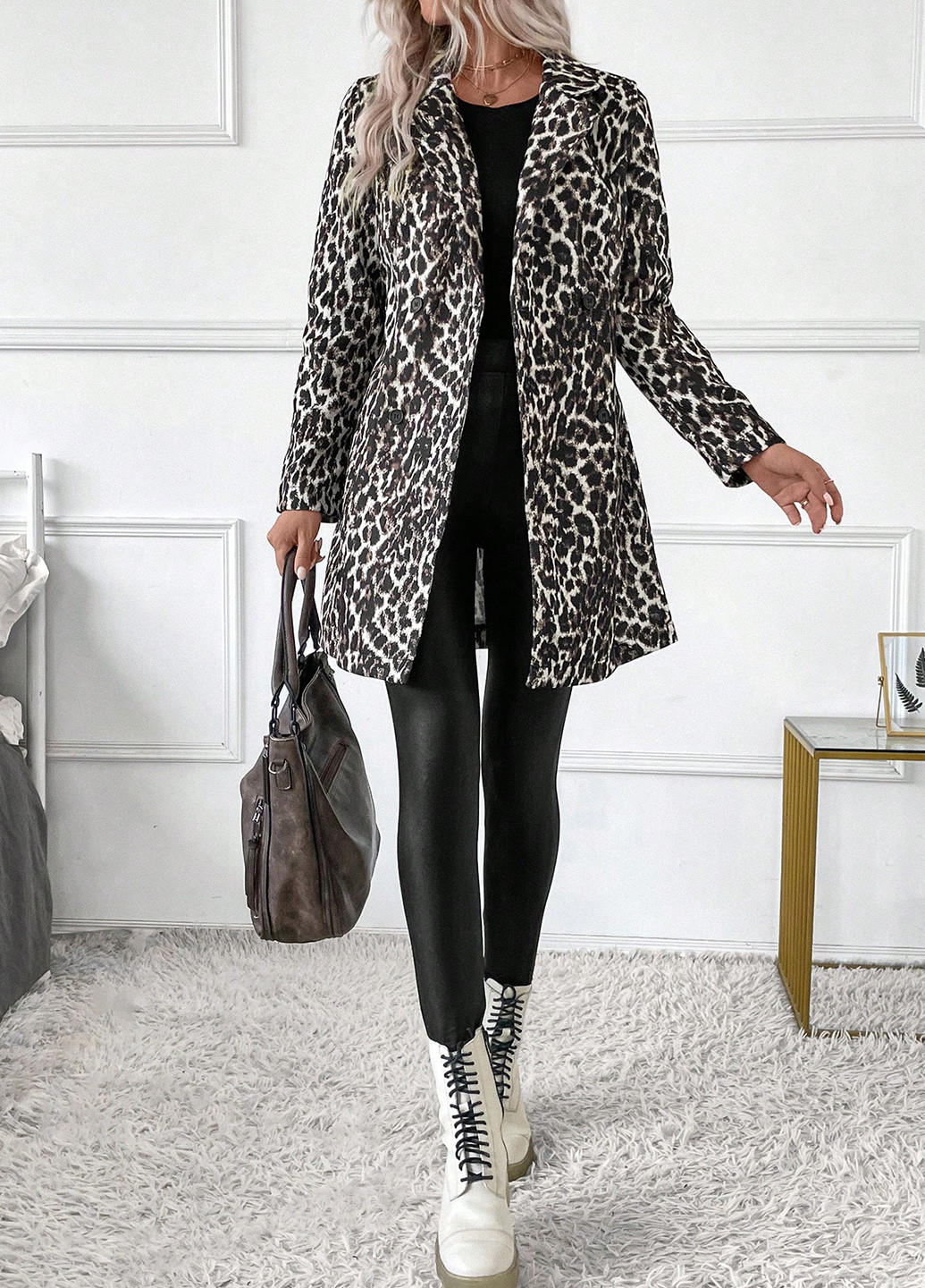 Комбинированное демисезонное Пальто двубортное SHEIN