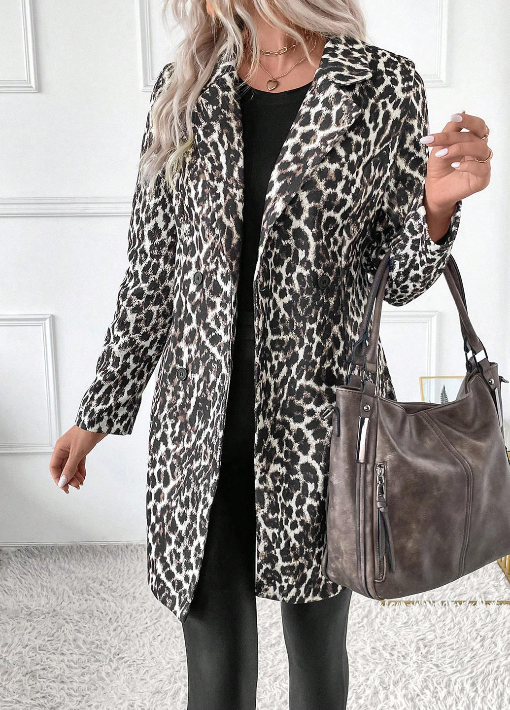 Комбинированное демисезонное Пальто двубортное SHEIN