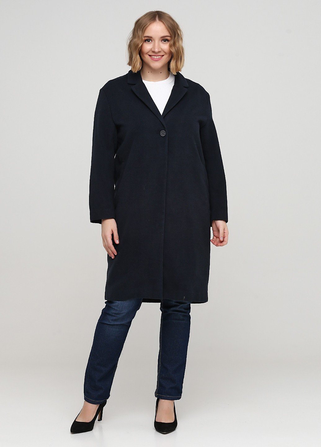 Темно-синее демисезонное Пальто однобортное H&M