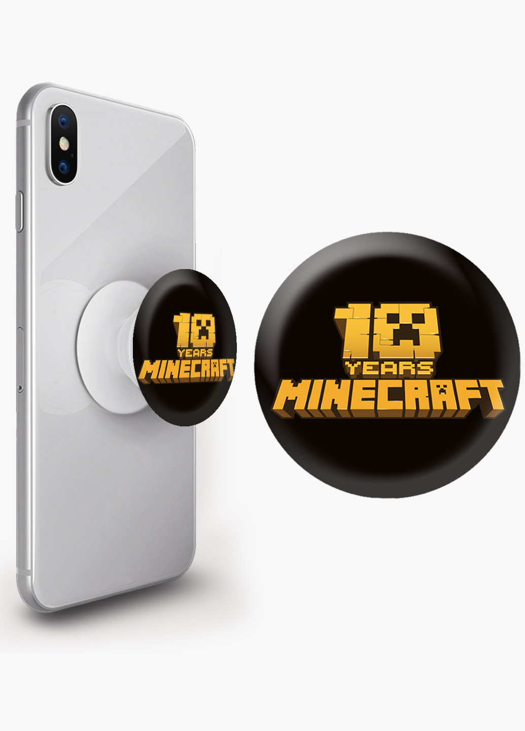 Попсокет (Popsockets) держатель для смартфона Майнкрафт (Minecraft) (8754-1171) Черный MobiPrint (216748483)
