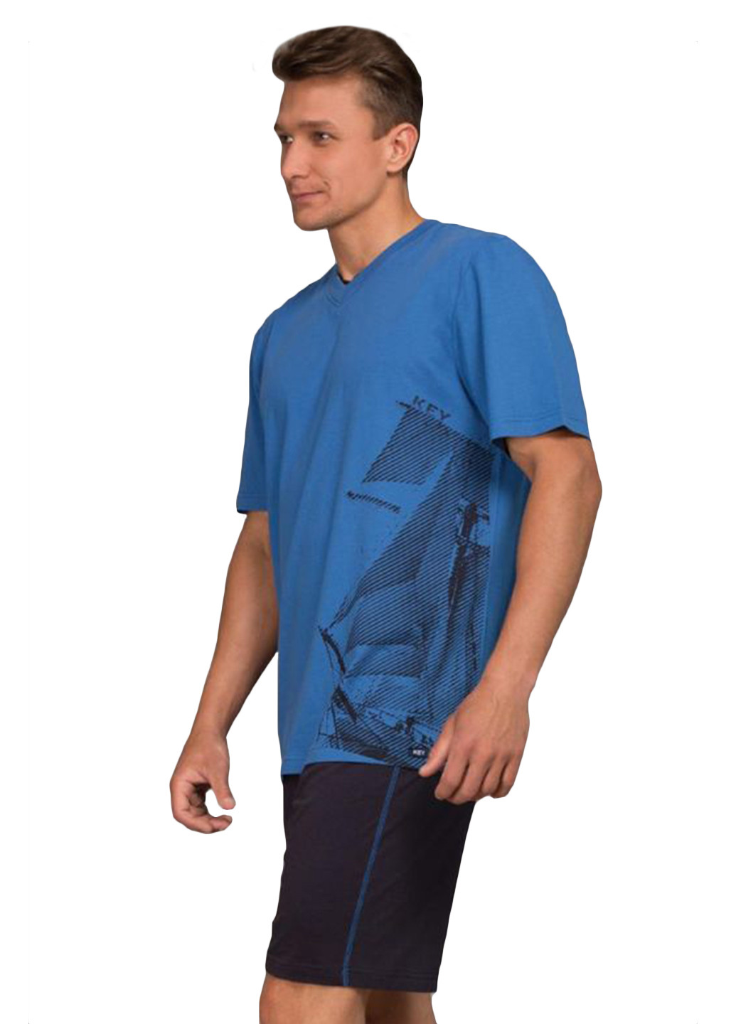 Синий демисезонный комплект (футболка, шорты) Key