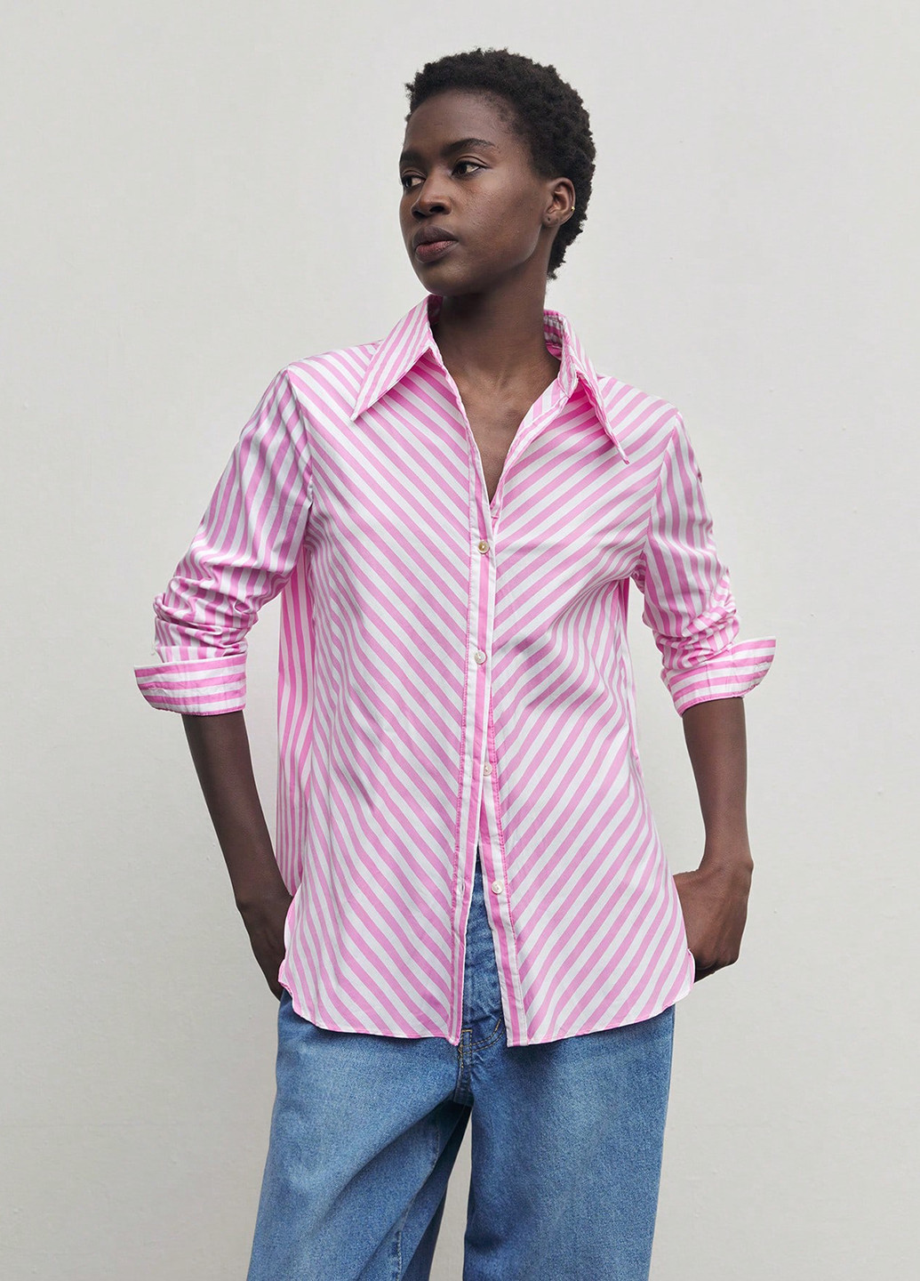Розовая кэжуал рубашка в полоску SHEIN
