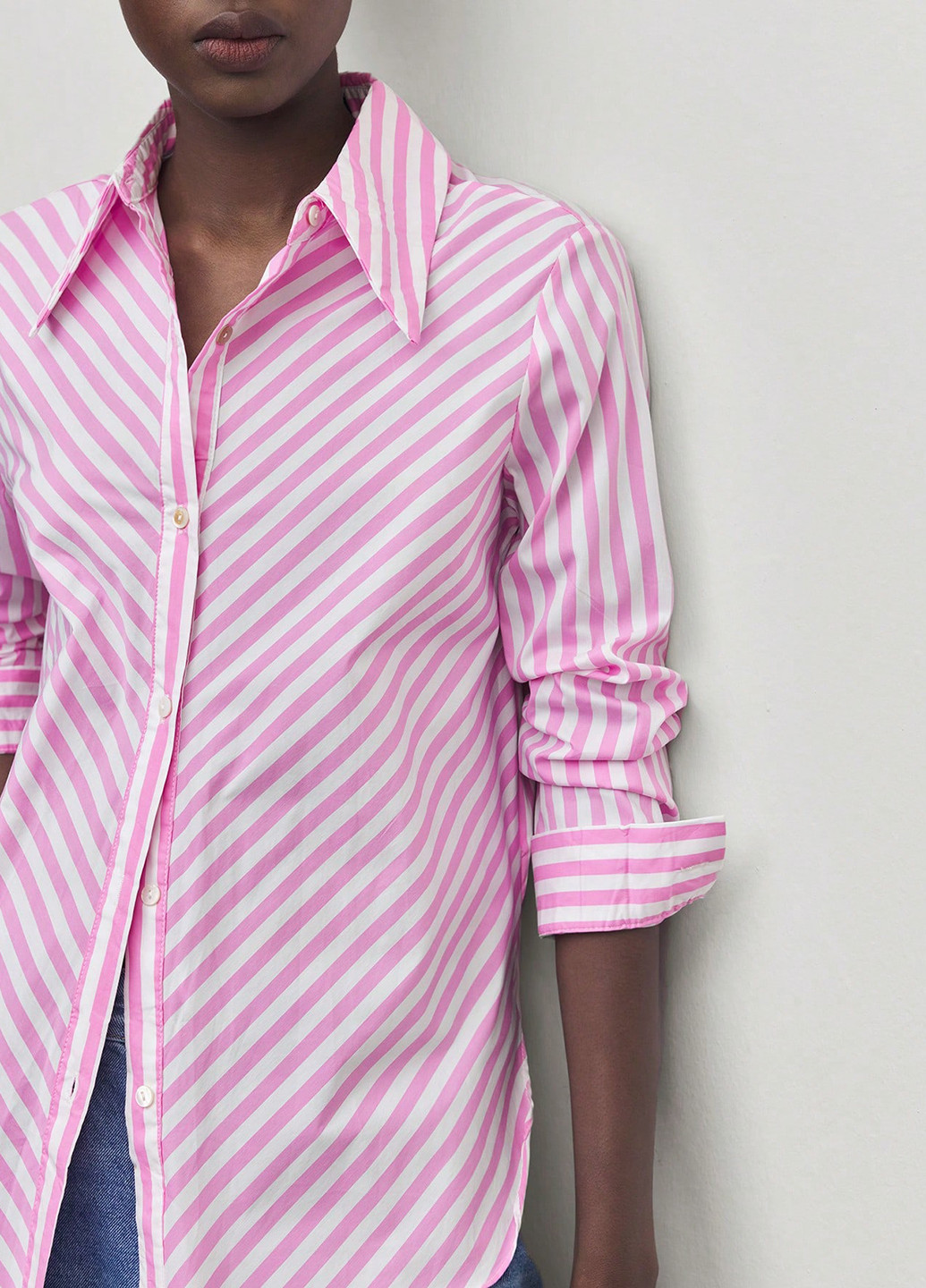 Розовая кэжуал рубашка в полоску SHEIN