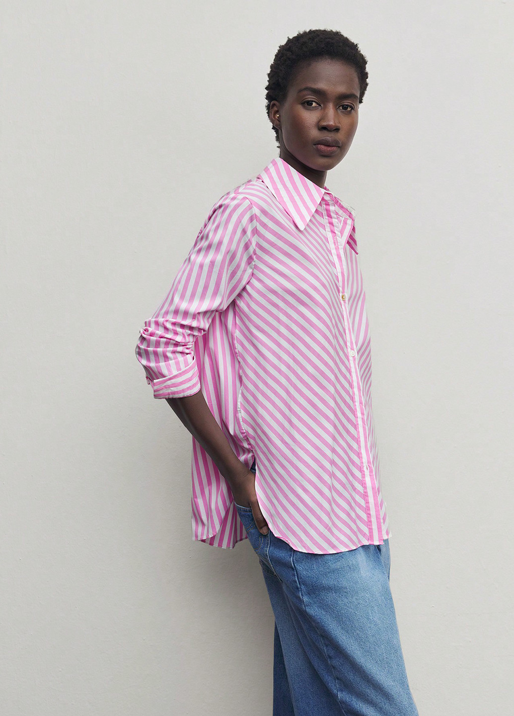 Розовая кэжуал рубашка в полоску SHEIN